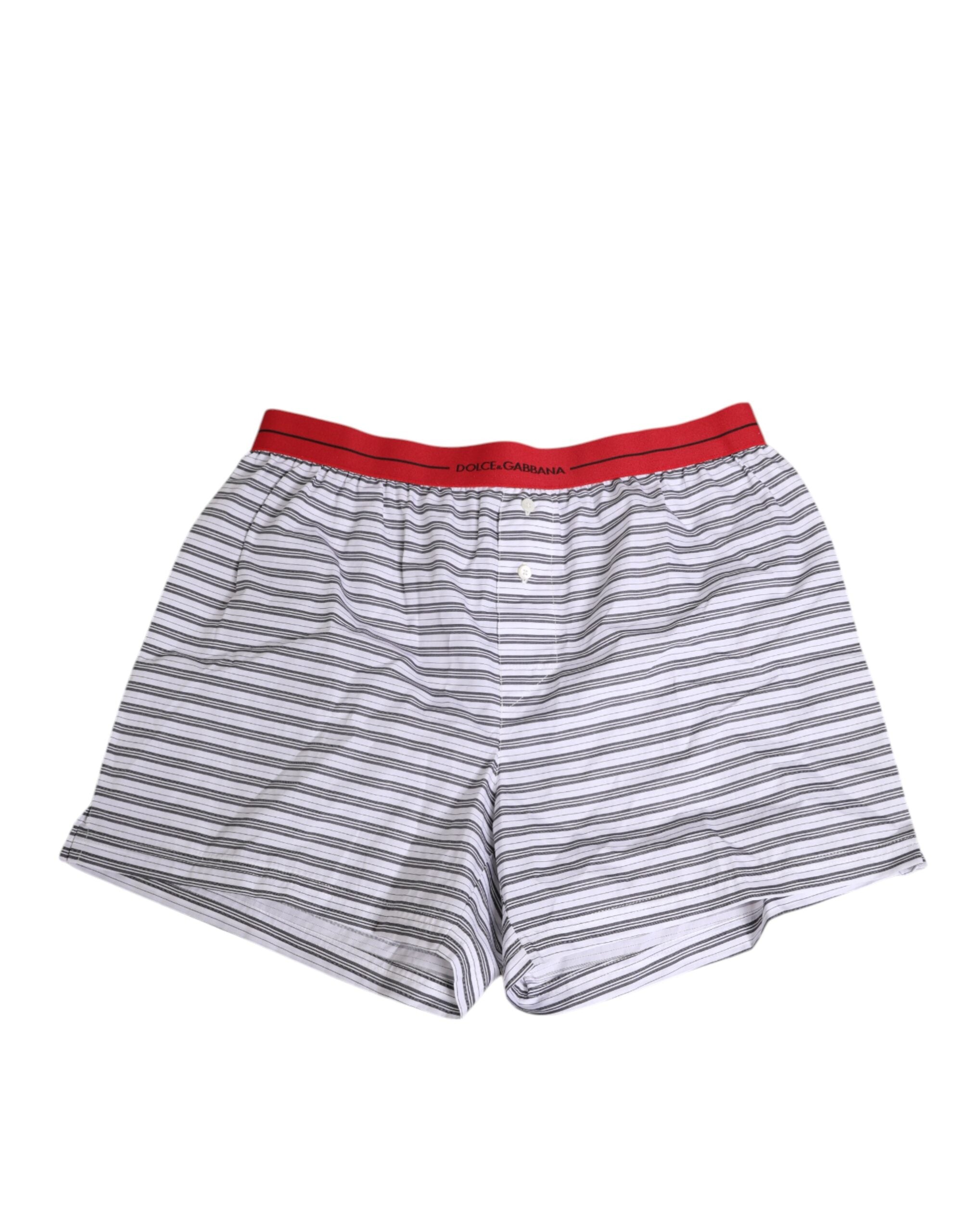 Dolce &amp; Gabbana Hvidstribede Shorts i Bomuld med Rød Talje og Badetøj