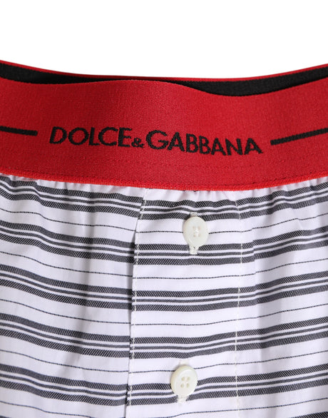 Dolce &amp; Gabbana Vita Randiga Bomullsröda Shorts Badkläder