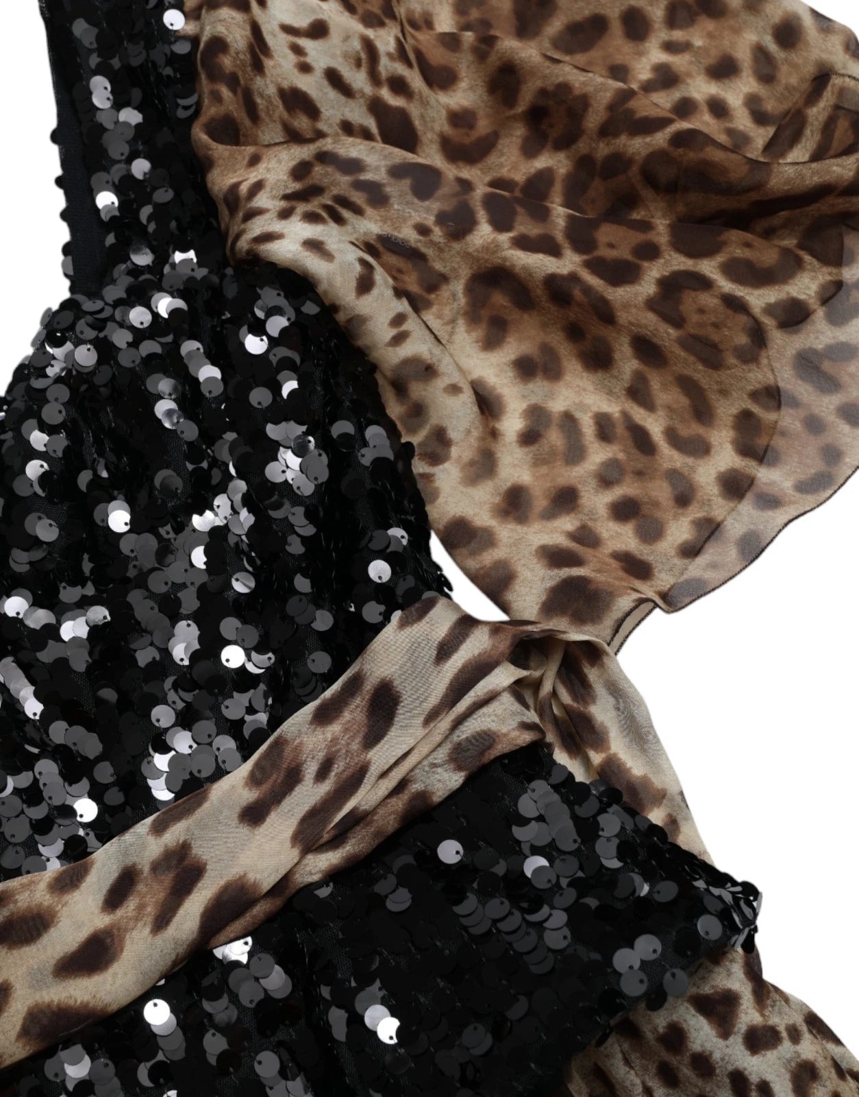 Dolce &amp; Gabbana Leopardmönstrad Sidenklänning med Paljetter och Volang
