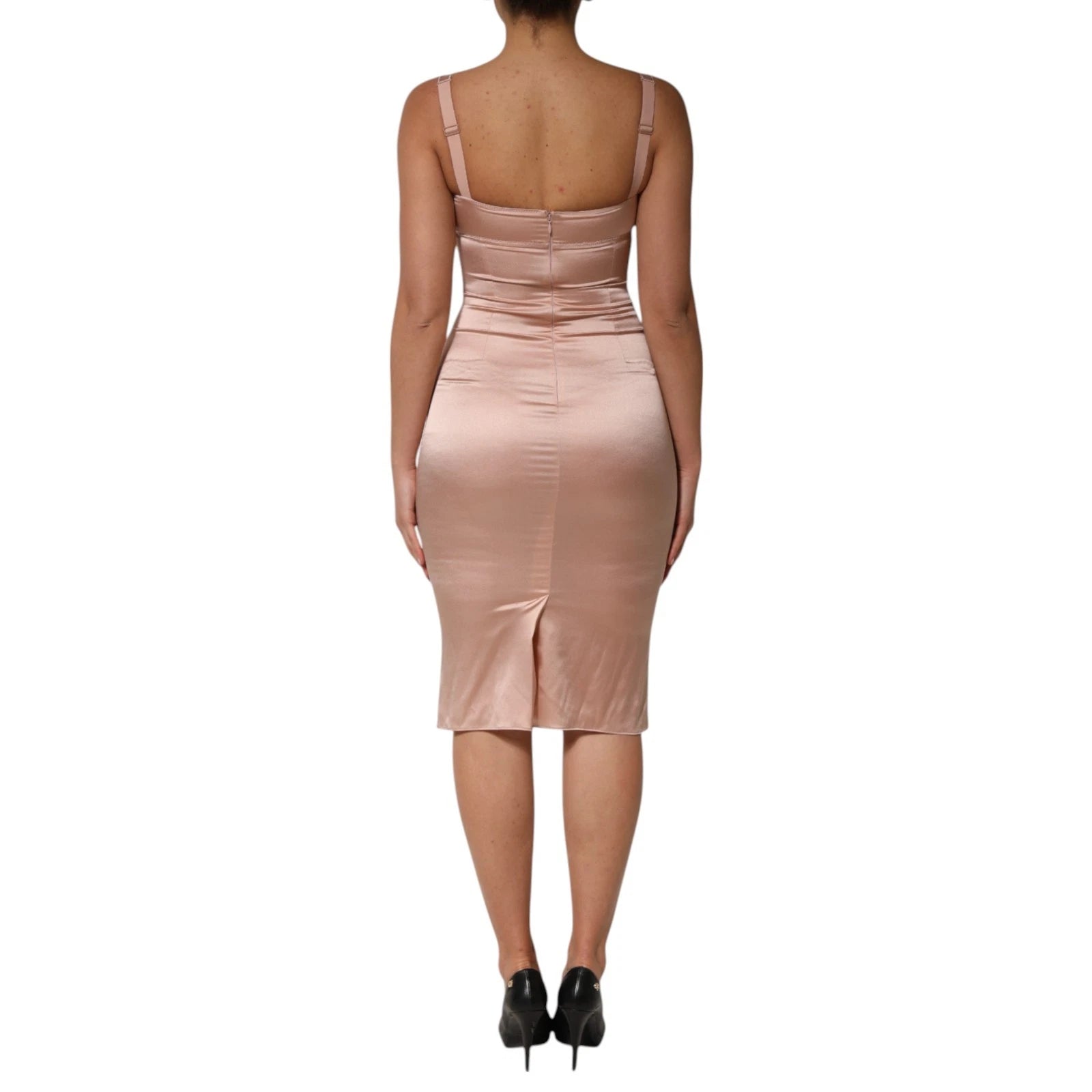 Dolce &amp; Gabbana Rosa Siden-Satin Bustier Midi Bodycon-klänning