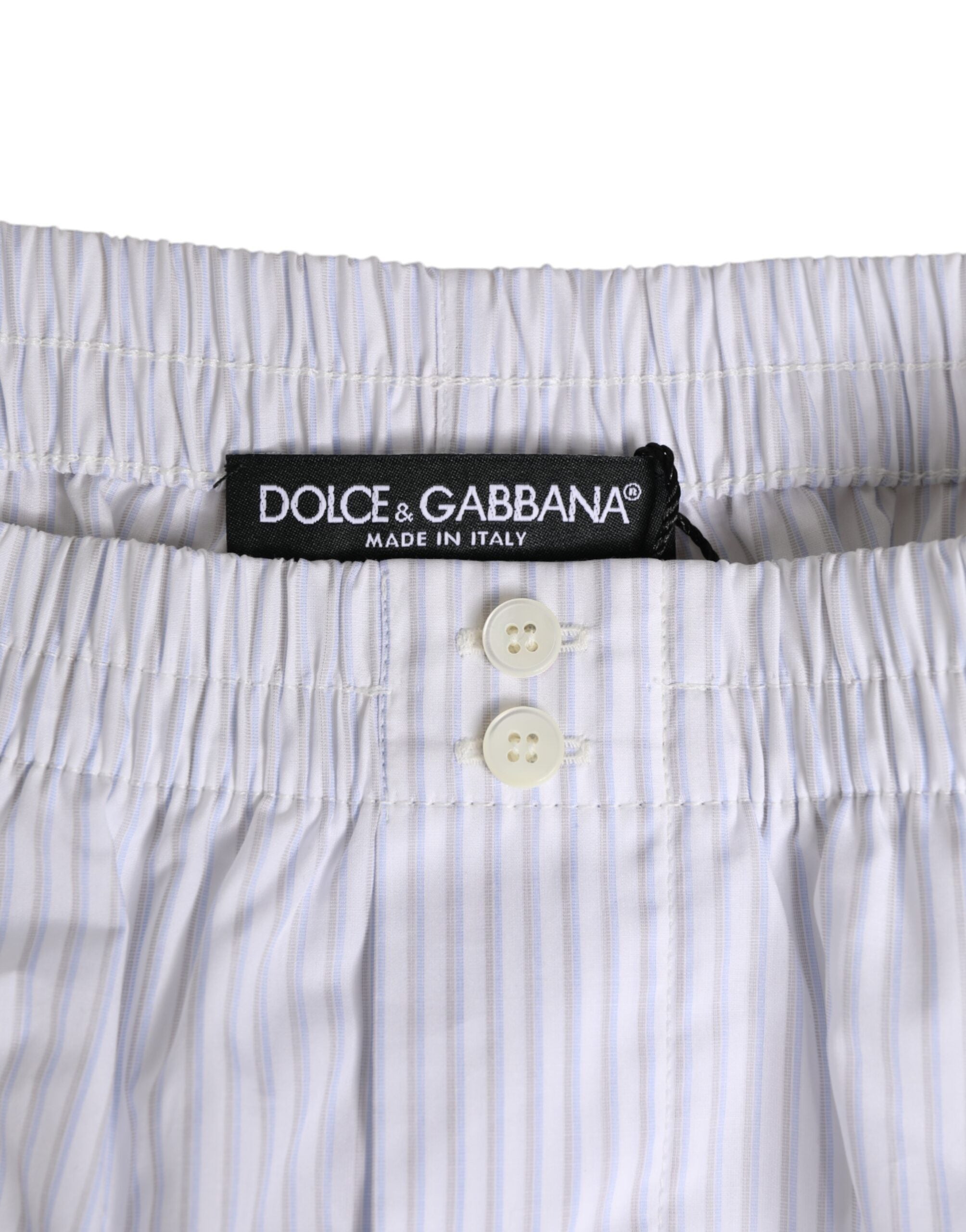Dolce &amp; Gabbana Hvide Blå Stribede Shorts i Bomuld med Knapgylp Badetøj