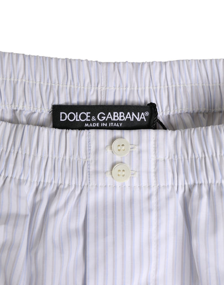 Dolce &amp; Gabbana Hvide Blå Stribede Shorts i Bomuld med Knapgylp Badetøj