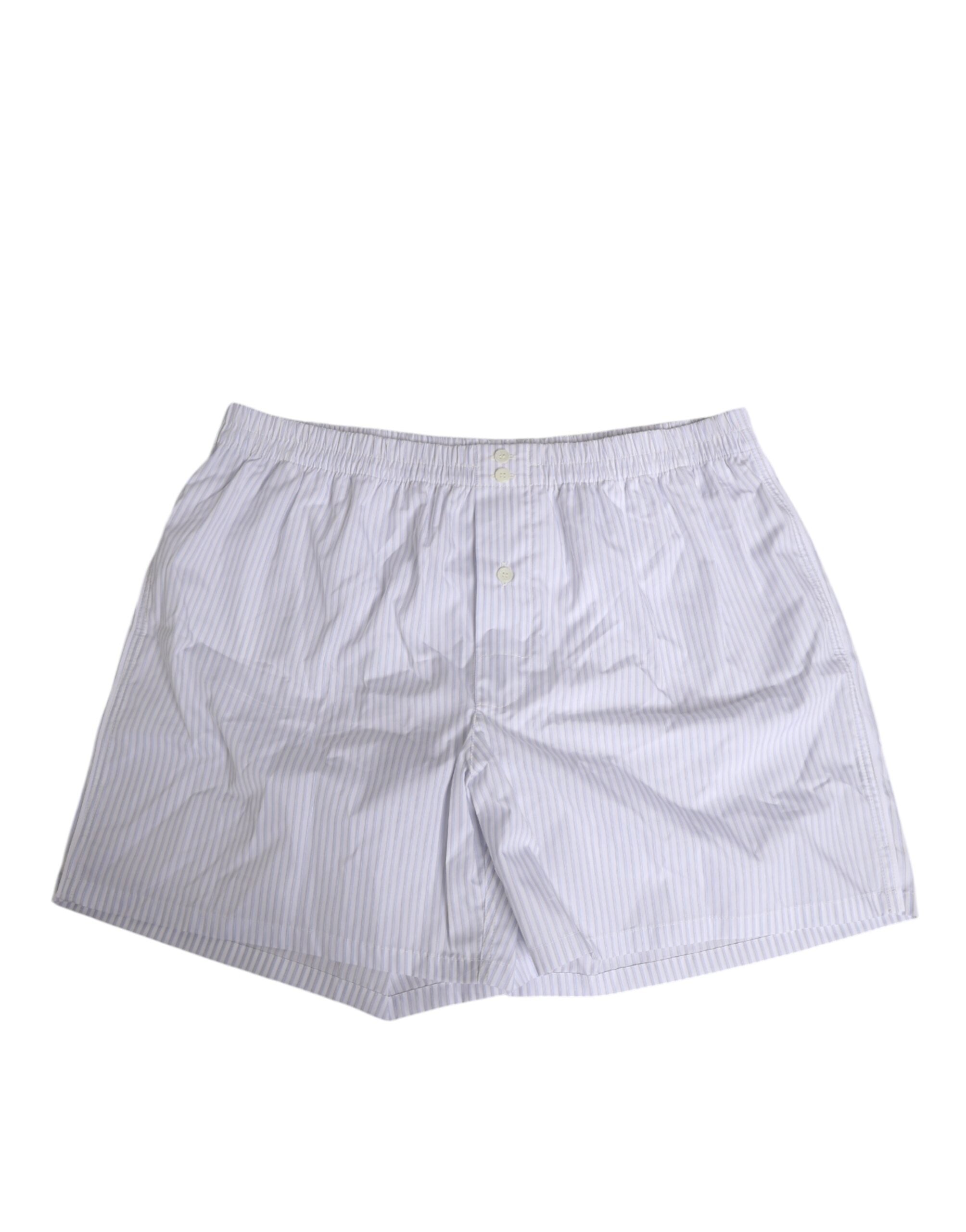 Dolce &amp; Gabbana Hvide Blå Stribede Shorts i Bomuld med Knapgylp Badetøj