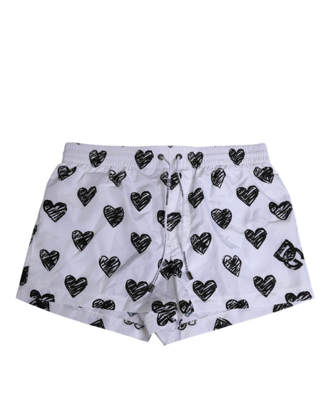 Dolce & Gabbana White Black Heart Print Men Boxer Short Swimwear