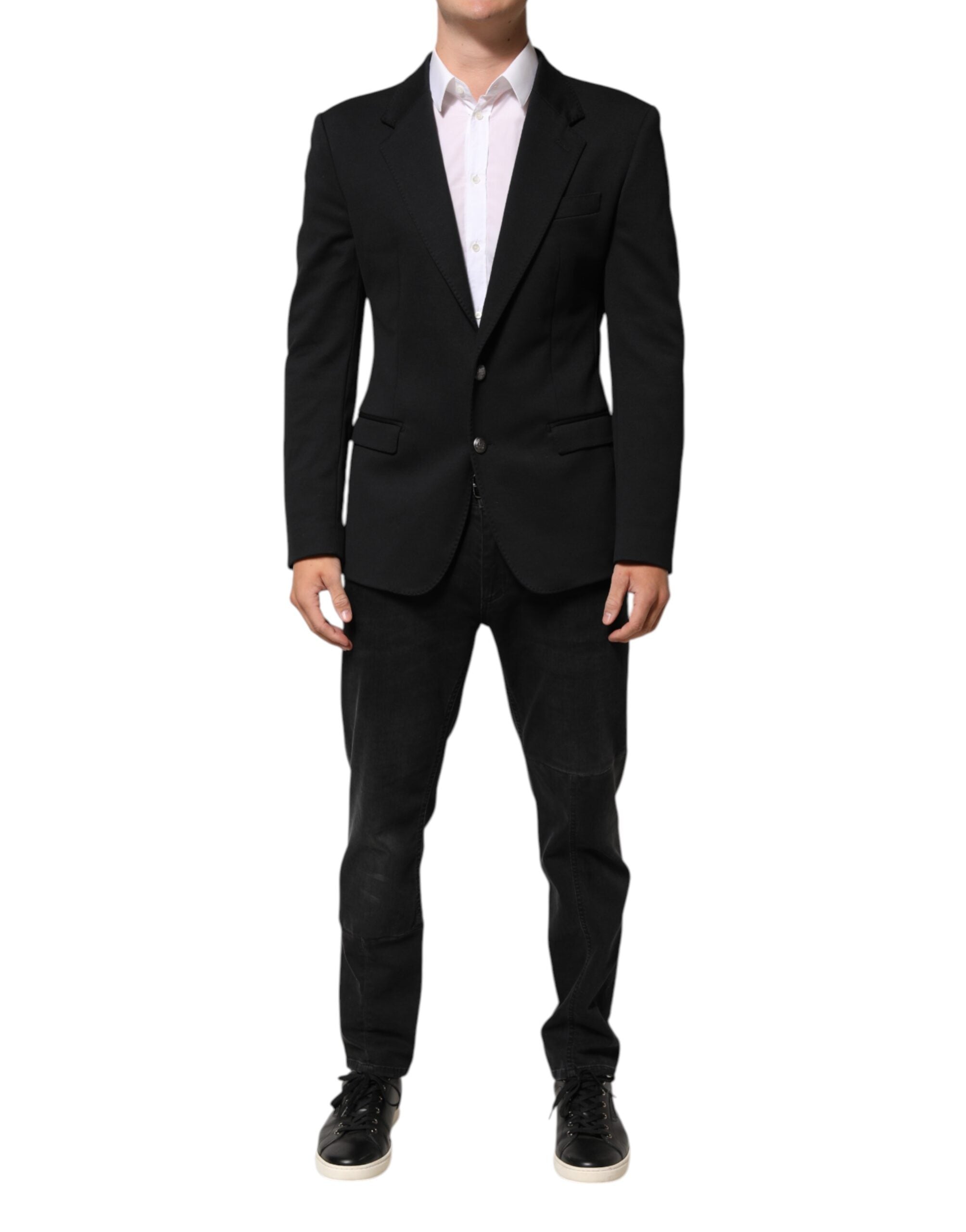 Dolce &amp; Gabbana Mørkeblå Bomuld Herre Jakke Frakke Blazer Suit