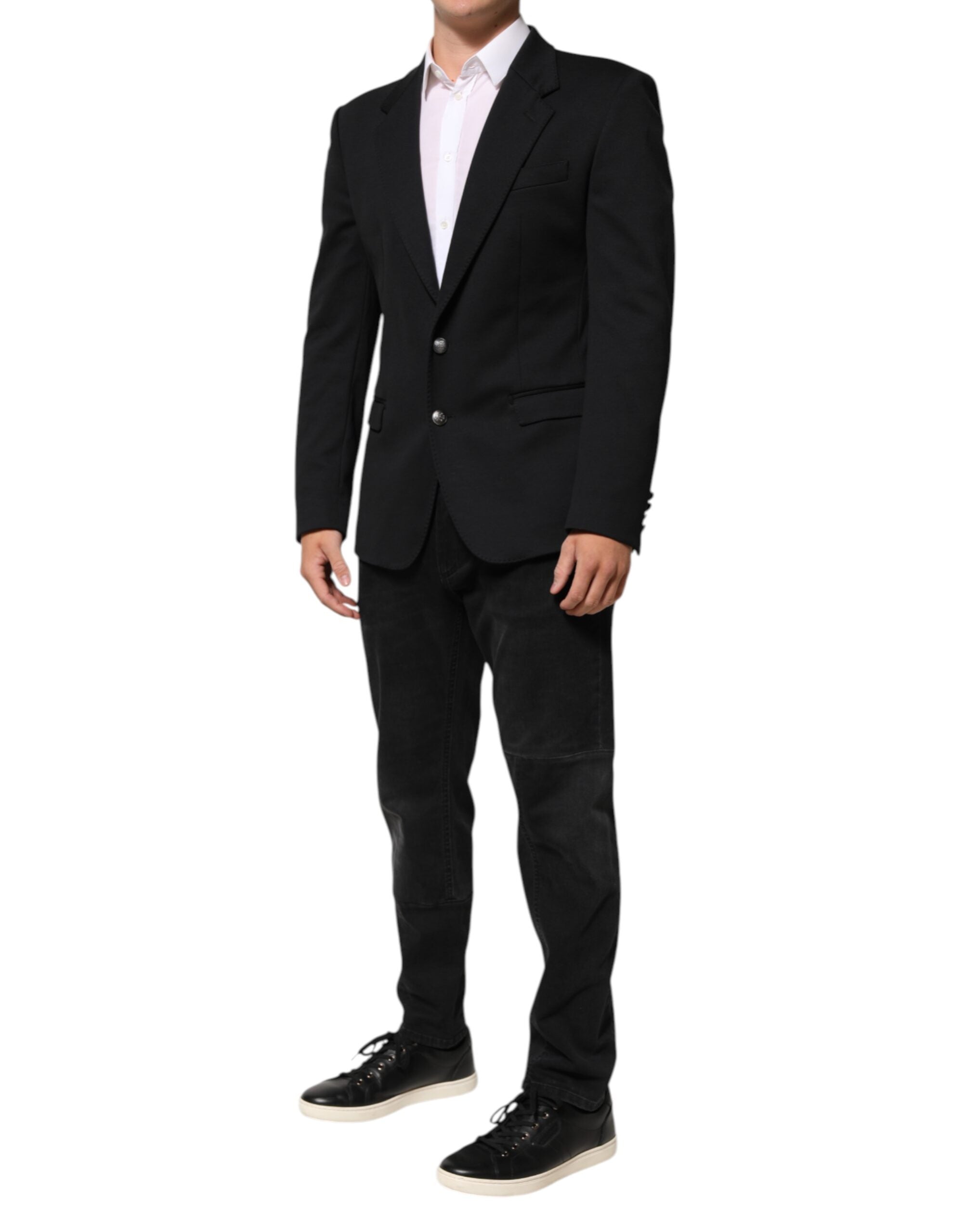 Dolce &amp; Gabbana Mørkeblå Bomuld Herre Jakke Frakke Blazer Suit
