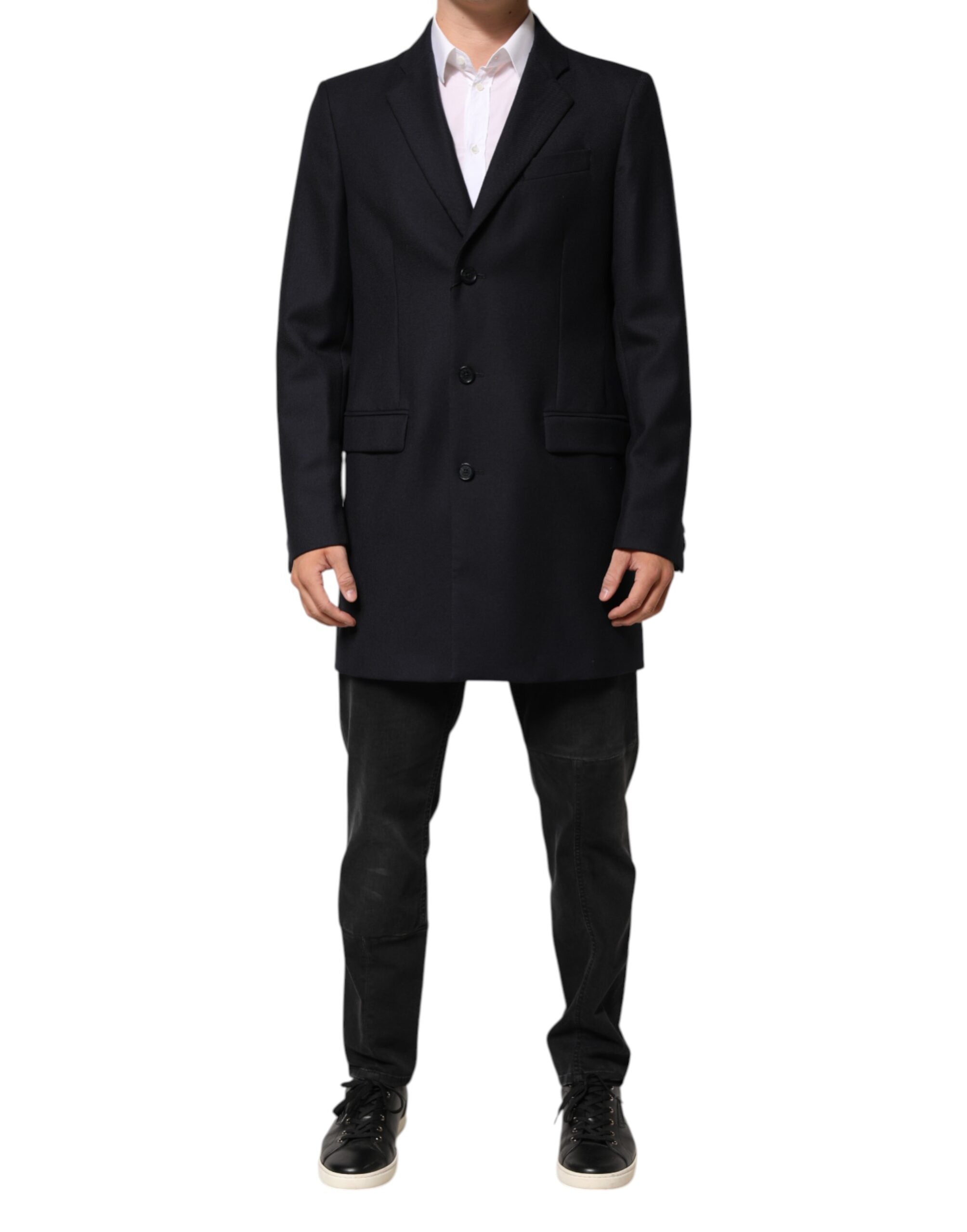Dolce &amp; Gabbana Mørkeblå Uld Herre Jakke Frakke Blazer Suit