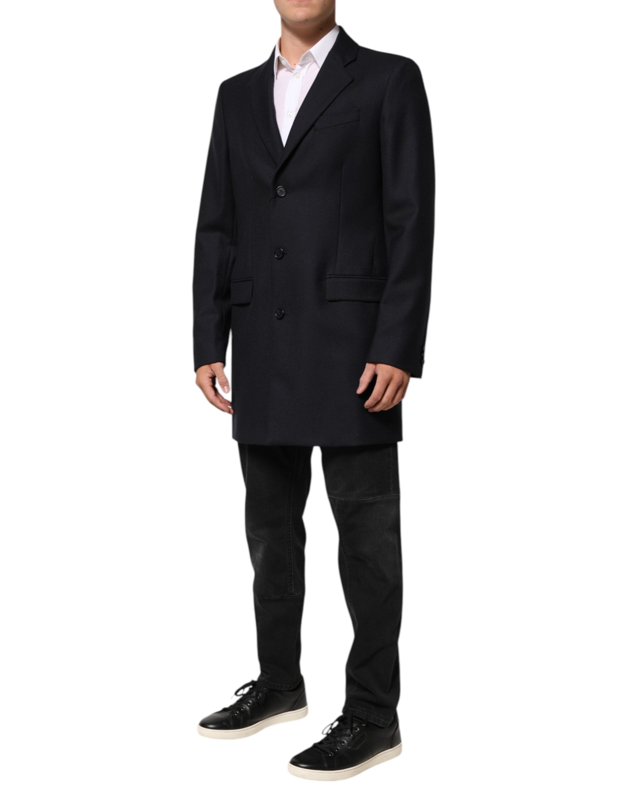 Dolce &amp; Gabbana Mørkeblå Uld Herre Jakke Frakke Blazer Suit