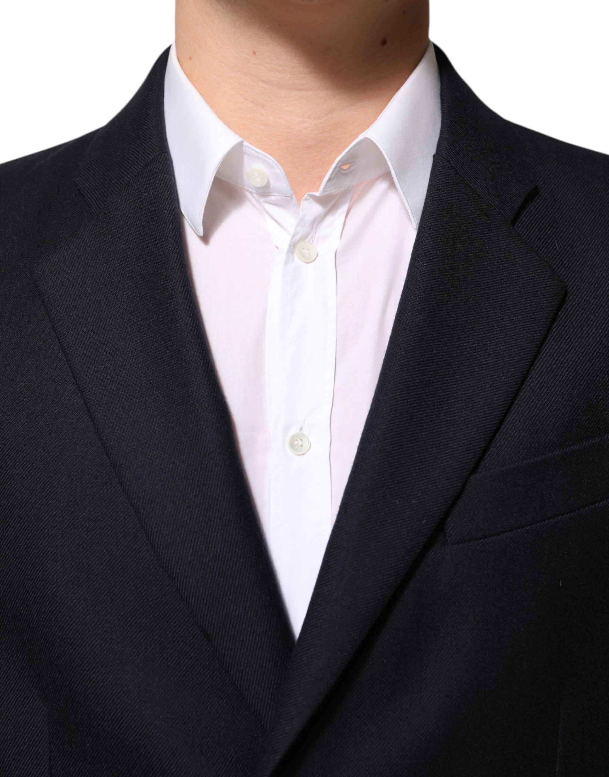 Dolce &amp; Gabbana Mørkeblå Uld Herre Jakke Frakke Blazer Suit