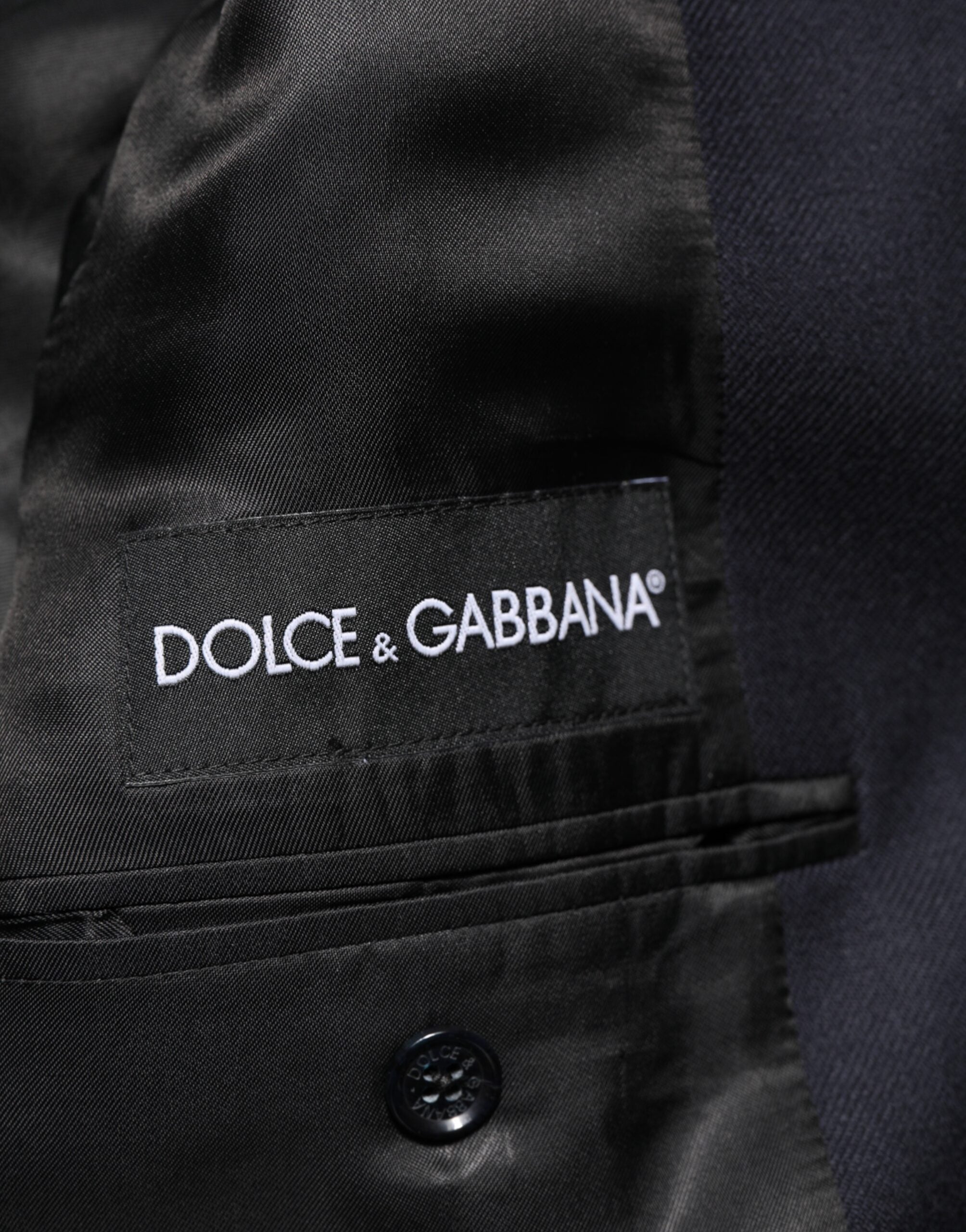 Dolce &amp; Gabbana Mørkeblå Uld Herre Jakke Frakke Blazer Suit