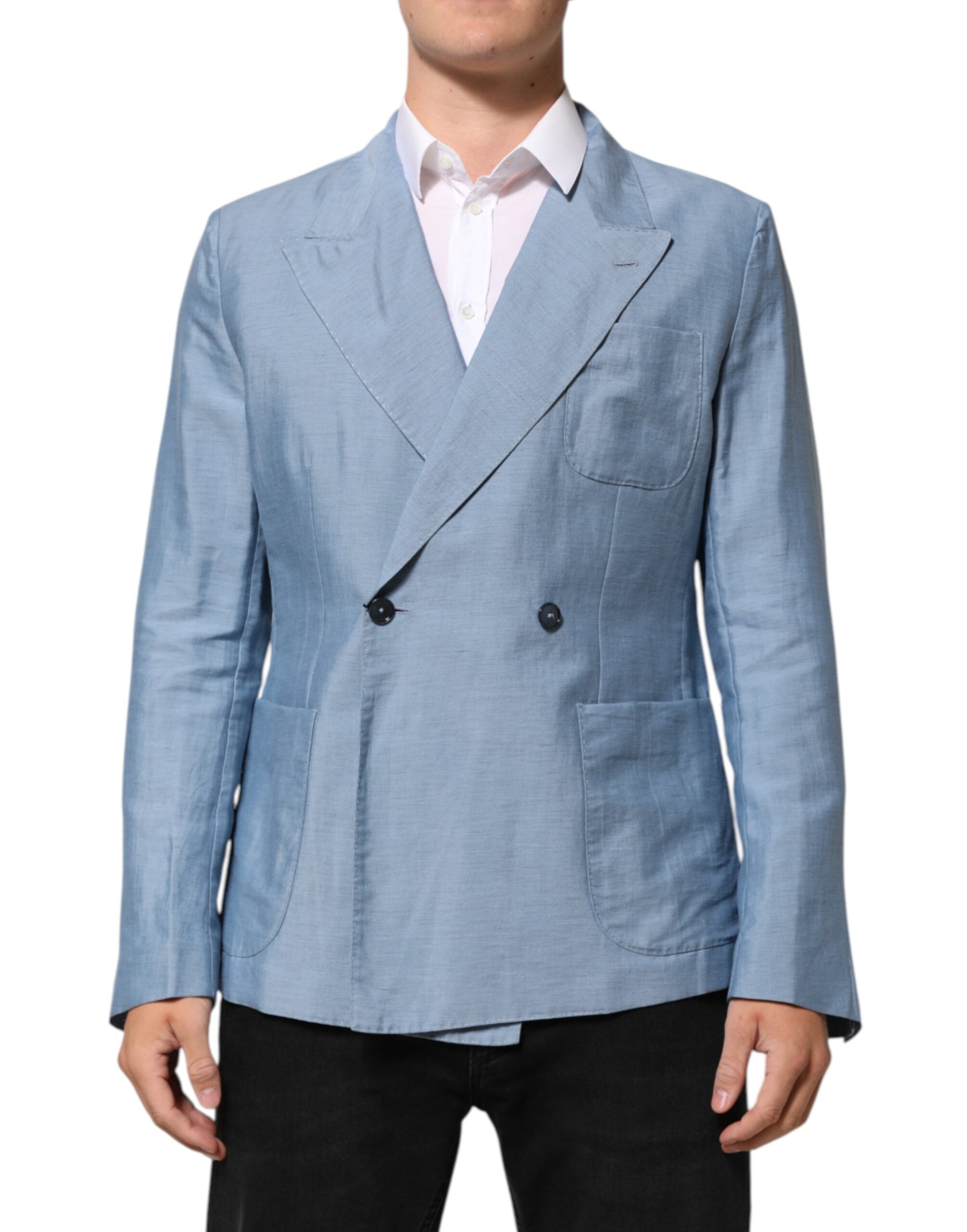 Dolce &amp; Gabbana Lyseblå Hør Dobbeltradet Herrejakke Blazer