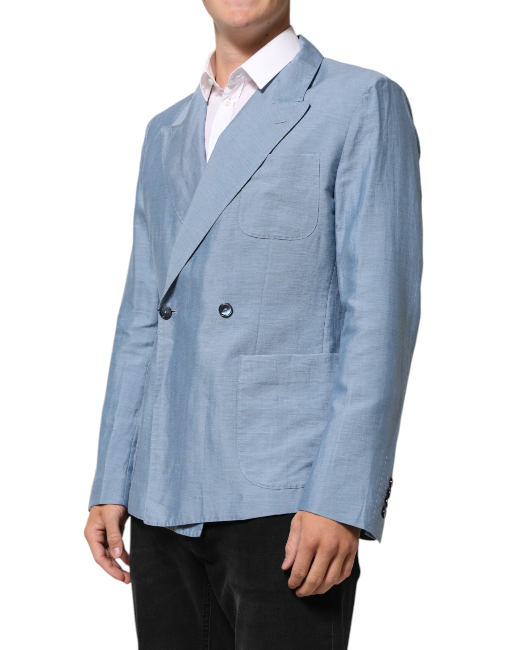Dolce &amp; Gabbana Lyseblå Hør Dobbeltradet Herrejakke Blazer