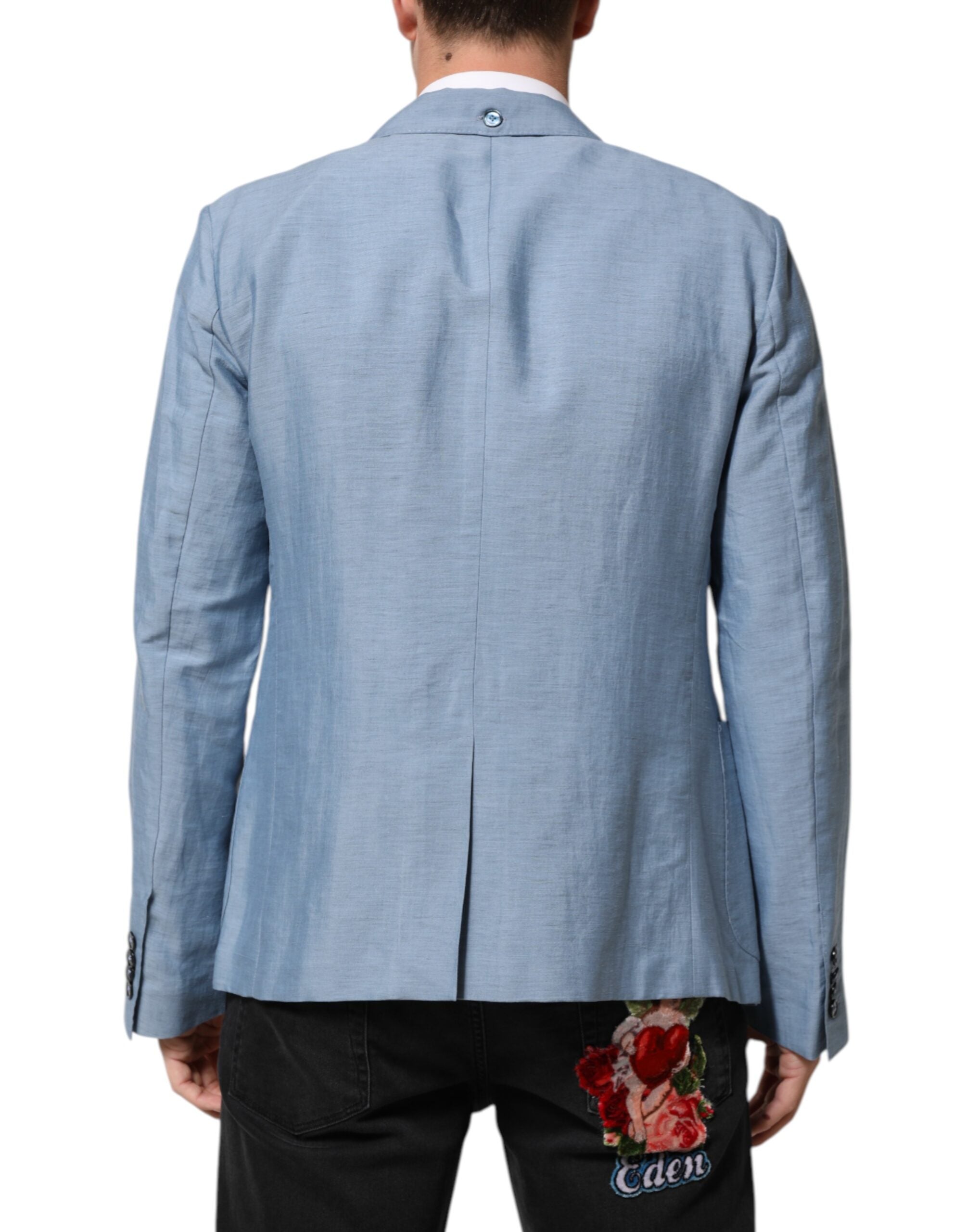 Dolce &amp; Gabbana Lyseblå Hør Dobbeltradet Herrejakke Blazer