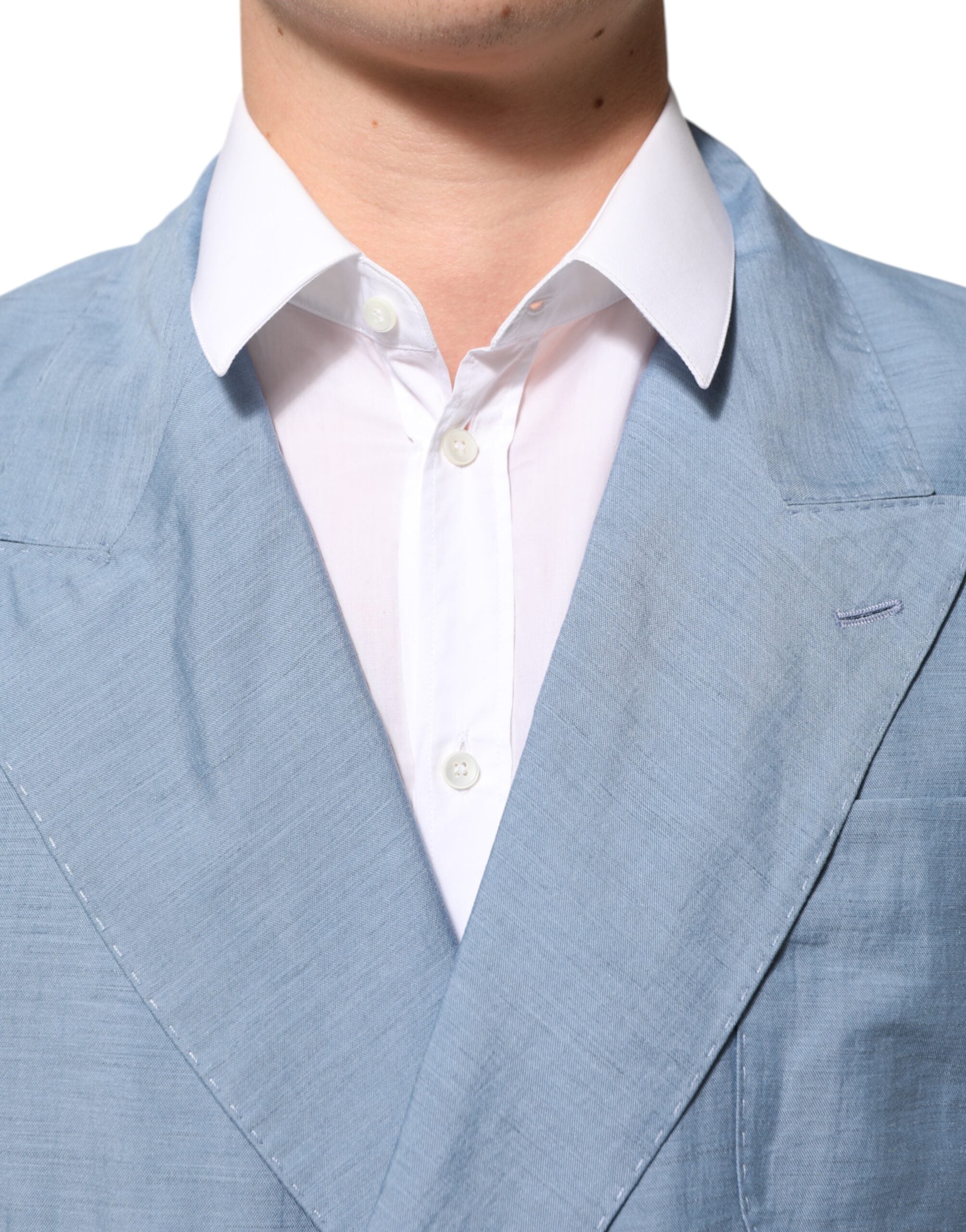 Dolce &amp; Gabbana Lyseblå Hør Dobbeltradet Herrejakke Blazer
