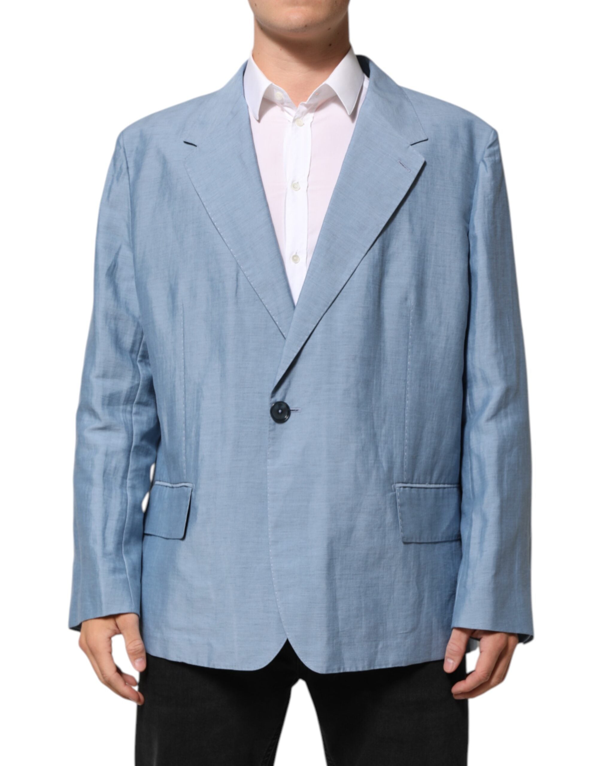 Dolce &amp; Gabbana Lyseblå Hør Dobbeltradet Herrejakke Blazer