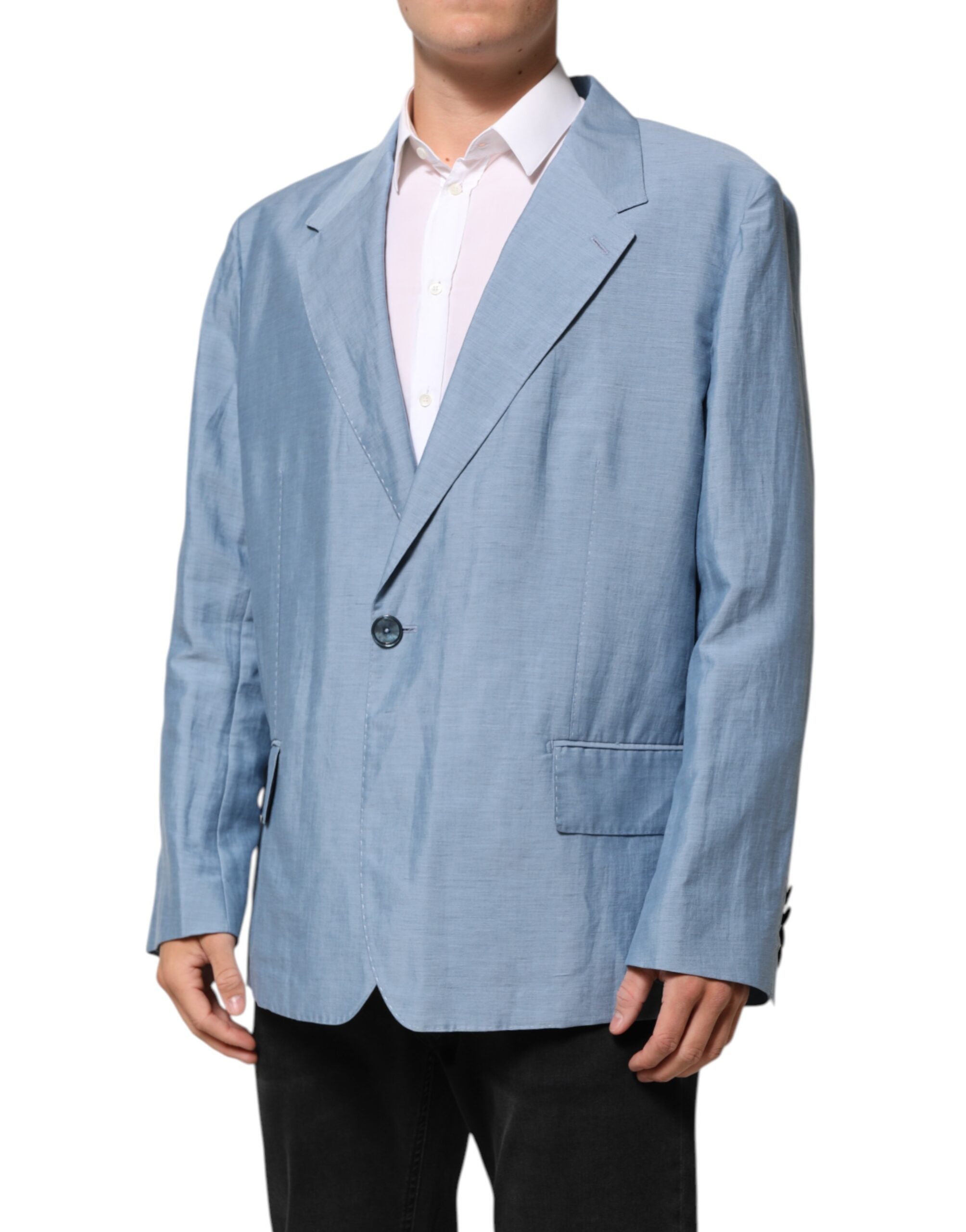 Dolce &amp; Gabbana Lyseblå Hør Dobbeltradet Herrejakke Blazer