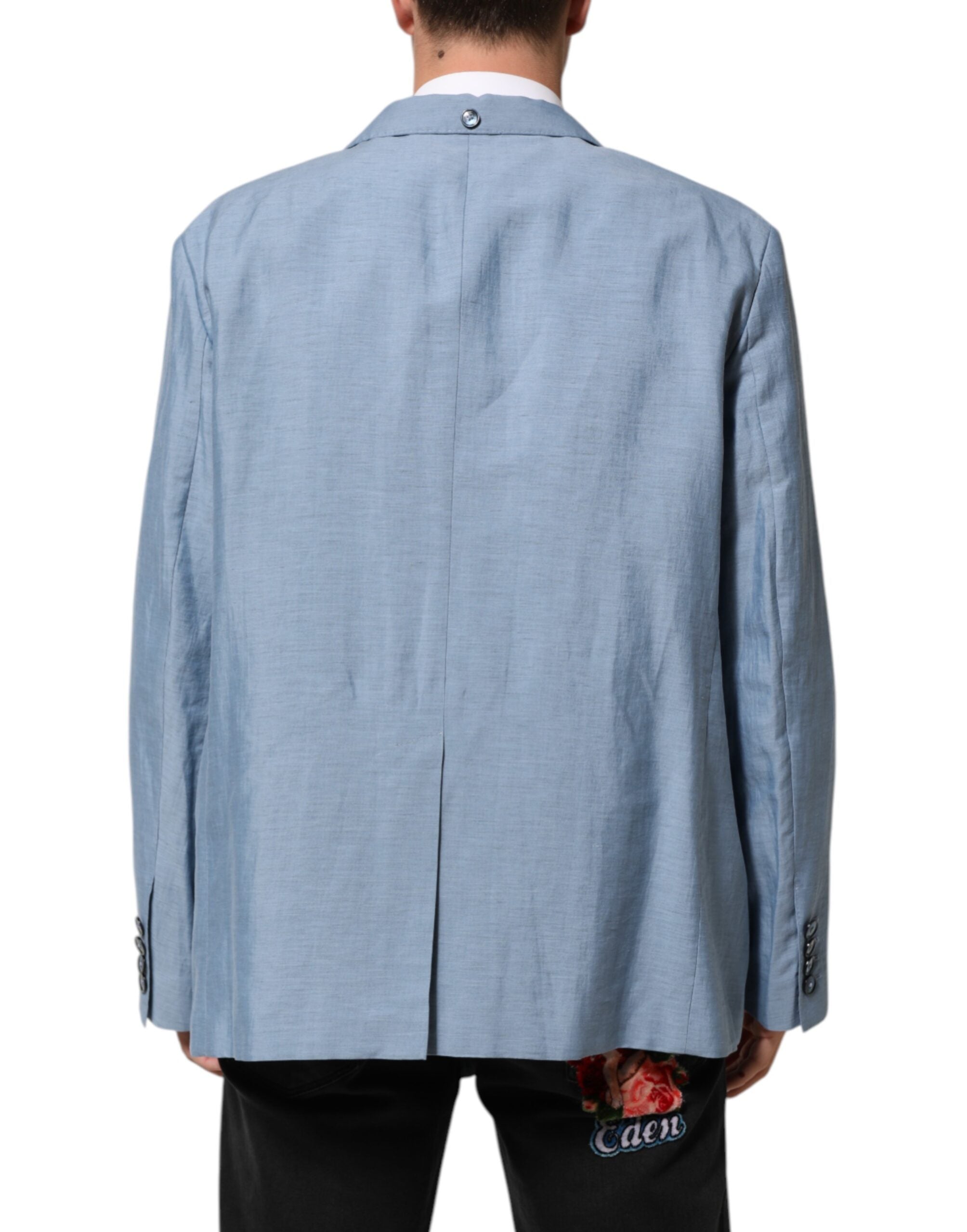Dolce &amp; Gabbana Lyseblå Hør Dobbeltradet Herrejakke Blazer