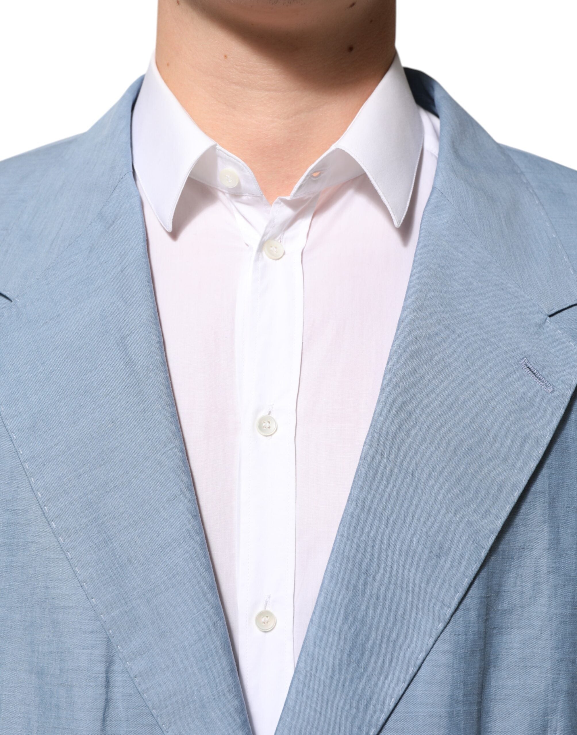 Dolce &amp; Gabbana Lyseblå Hør Dobbeltradet Herrejakke Blazer
