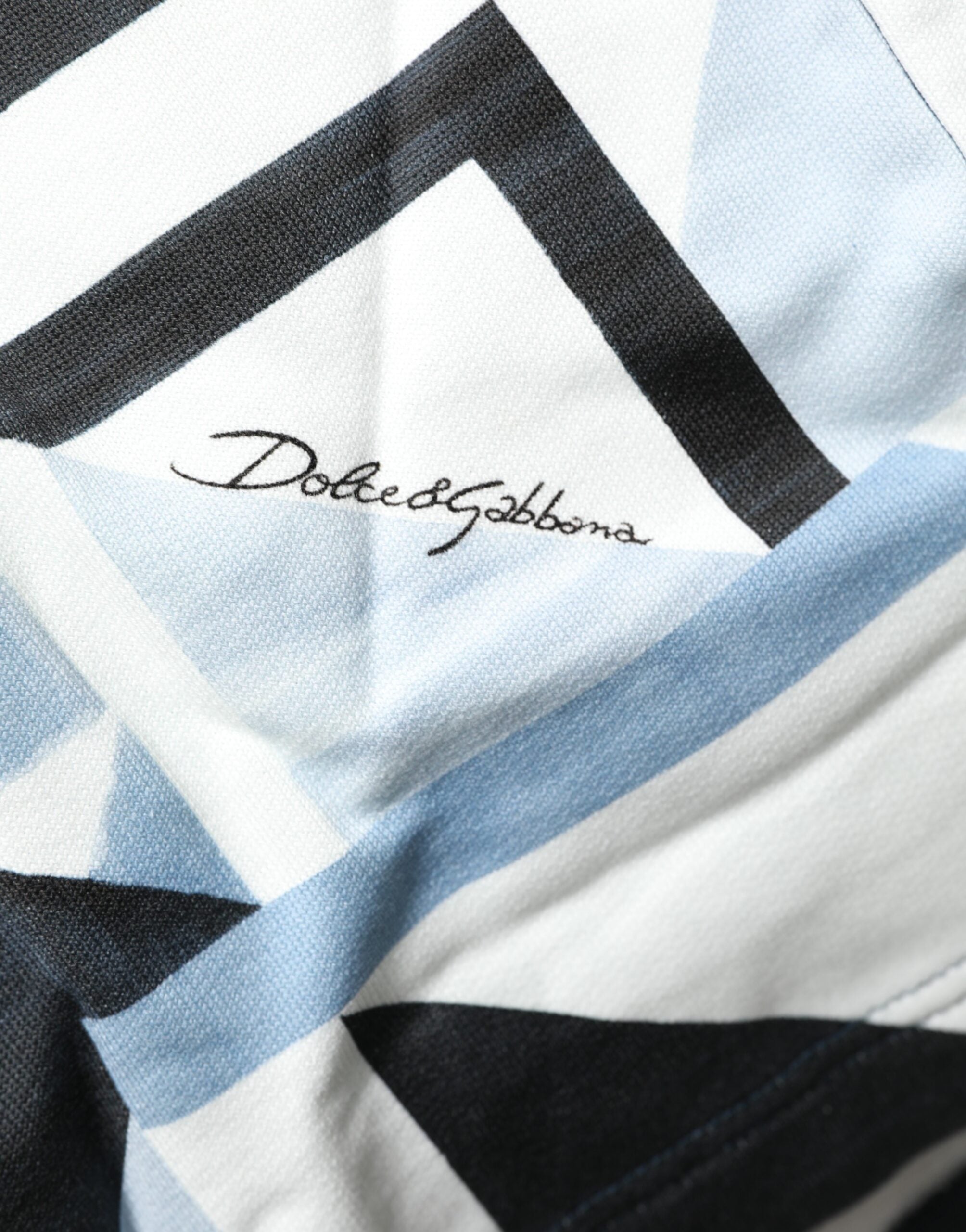 Dolce & Gabbana Blue Geometric Print Cotton Panel Pullover Hoodie Sweater