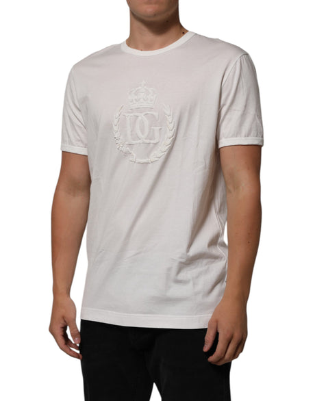 Dolce &amp; Gabbana Vit Bomull DG Krona Präglad Herr T-shirt