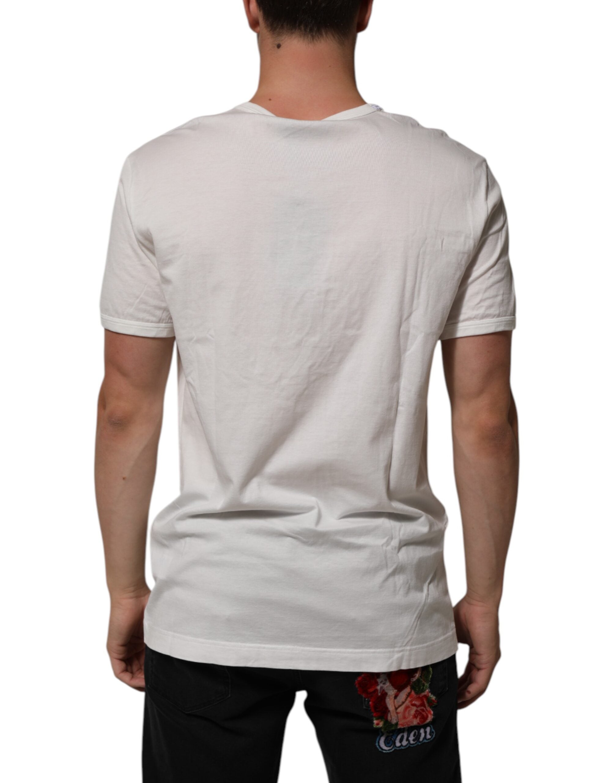Dolce &amp; Gabbana Vit Bomull DG Krona Präglad Herr T-shirt