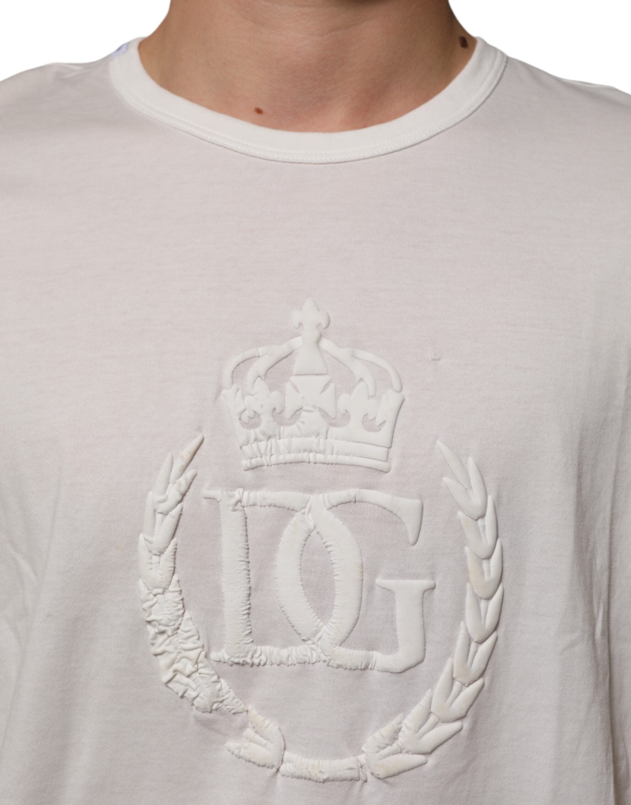 Dolce &amp; Gabbana Vit Bomull DG Krona Präglad Herr T-shirt