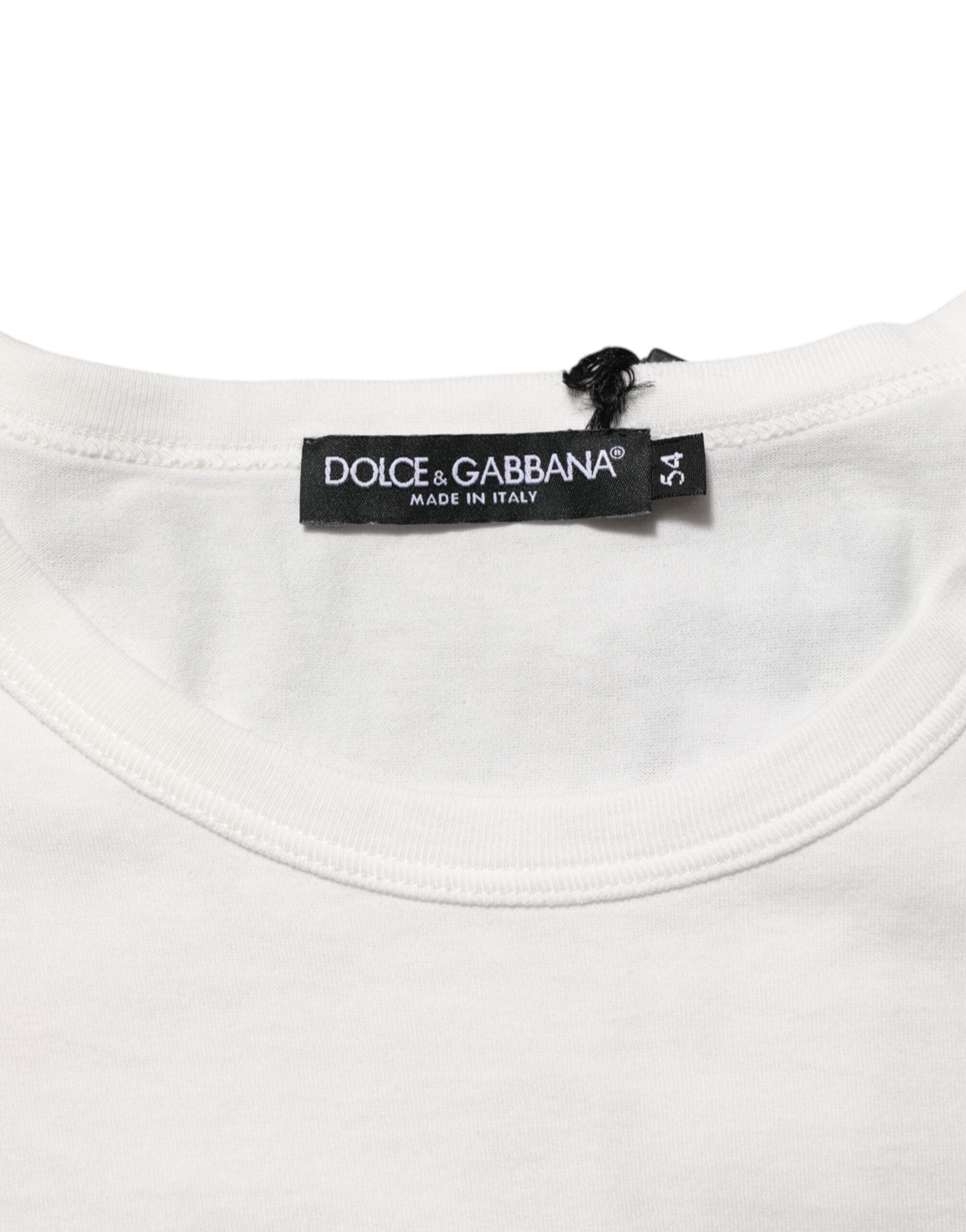 Dolce &amp; Gabbana Vit Bomull DG Krona Präglad Herr T-shirt