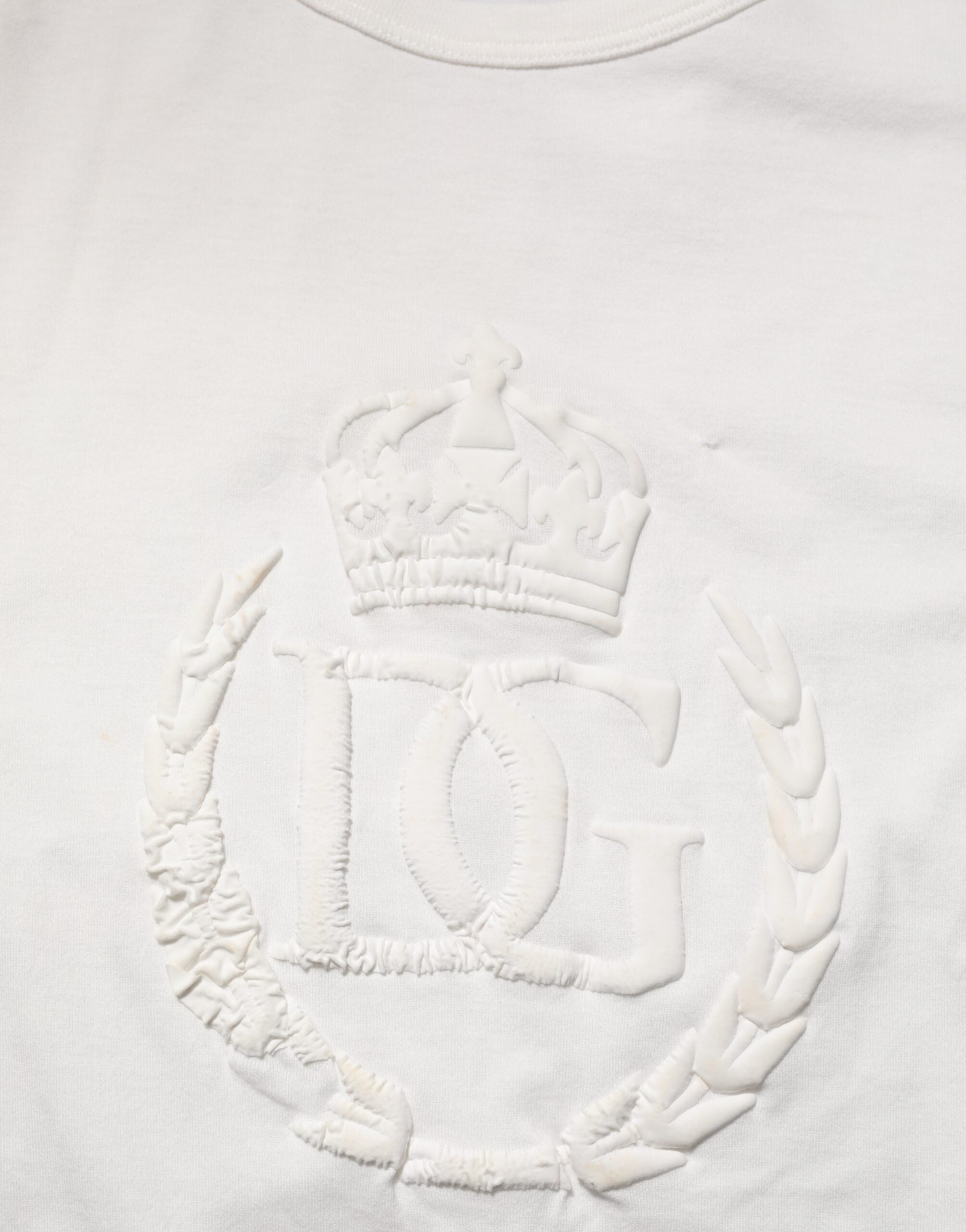 Dolce &amp; Gabbana Vit Bomull DG Krona Präglad Herr T-shirt