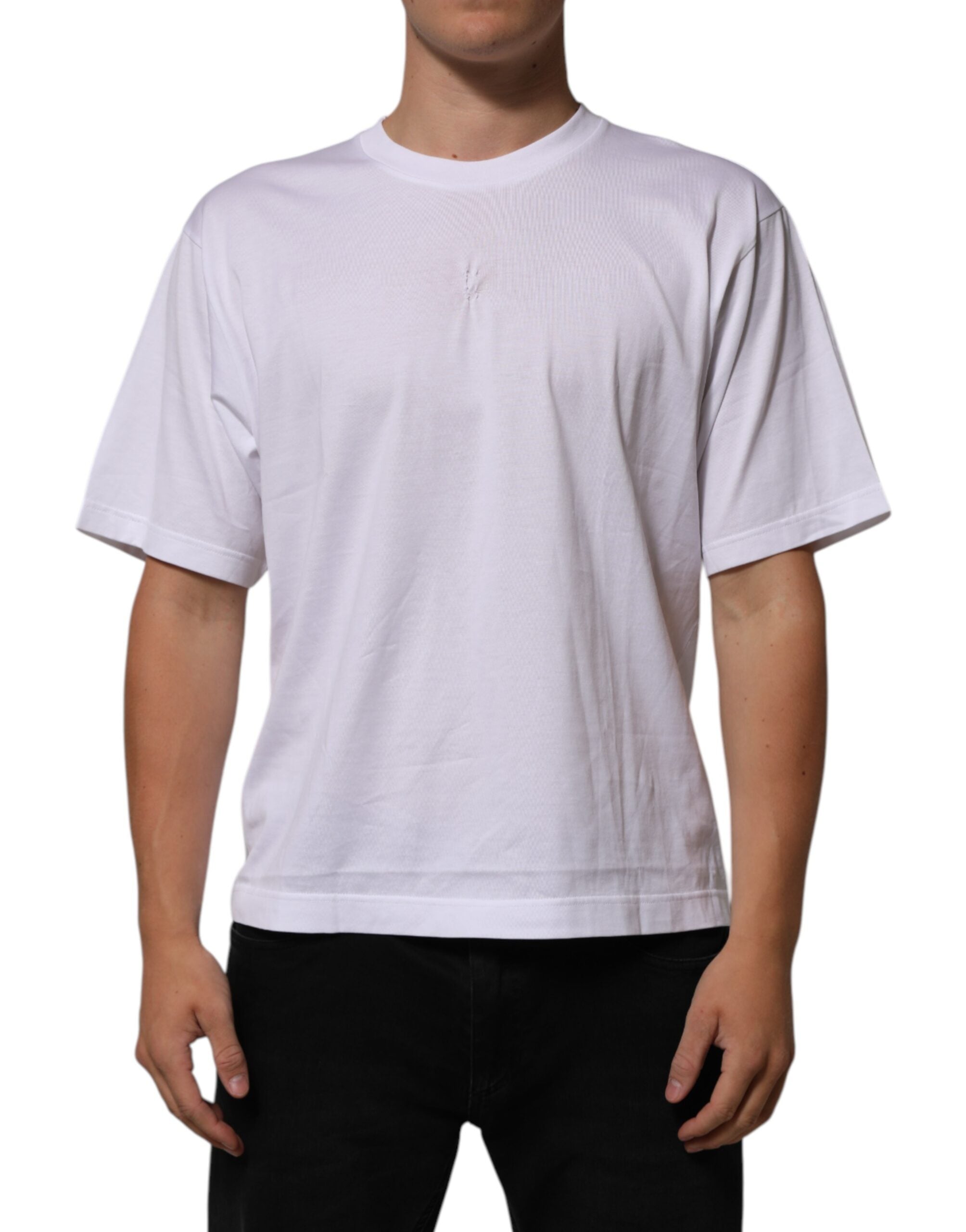 Dolce &amp; Gabbana Vit bomullslogotyppärm Rund halsringning Herr T-shirt