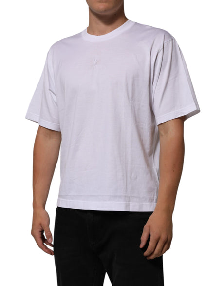 Dolce &amp; Gabbana Vit bomullslogotyppärm Rund halsringning Herr T-shirt