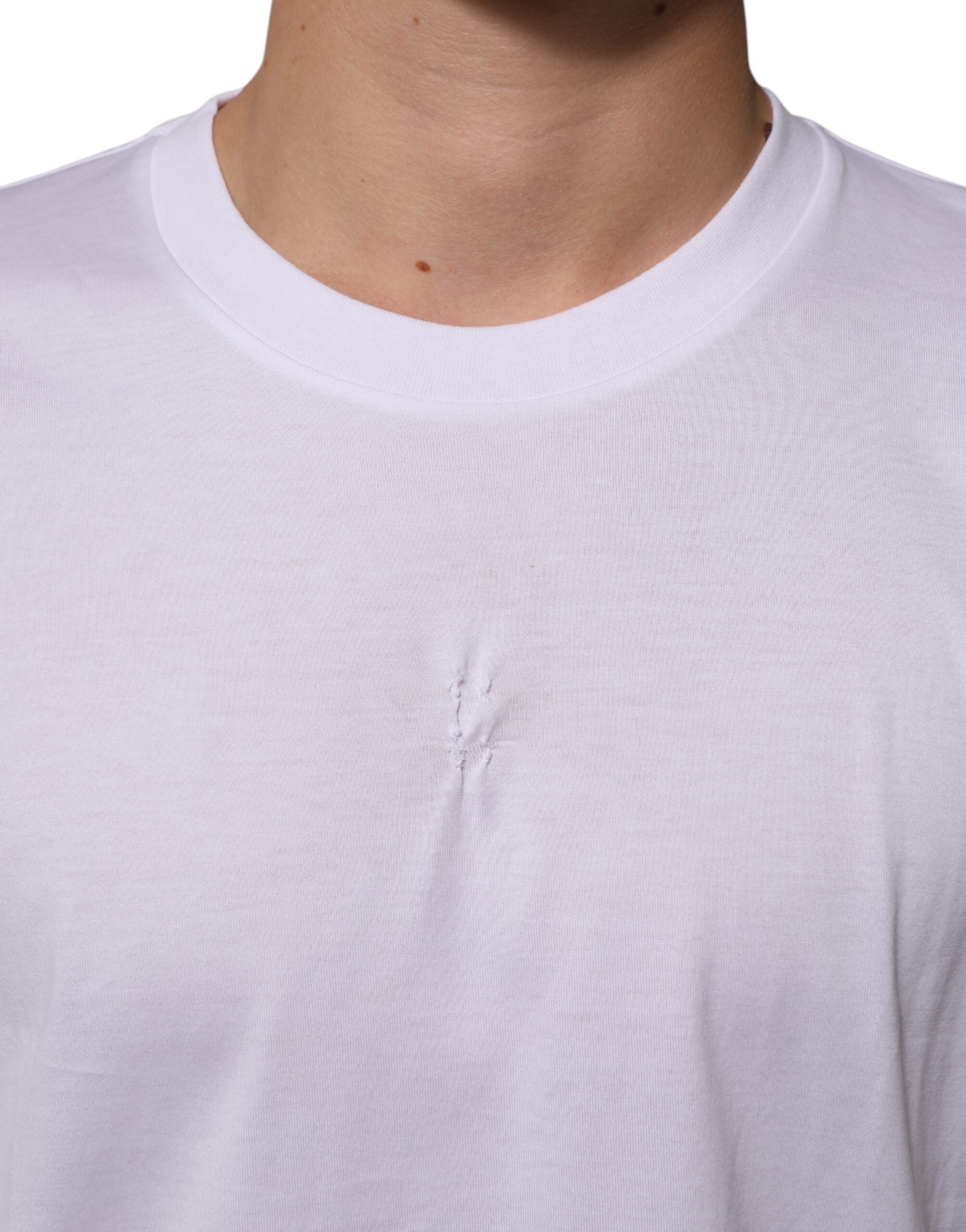 Dolce &amp; Gabbana Vit bomullslogotyppärm Rund halsringning Herr T-shirt