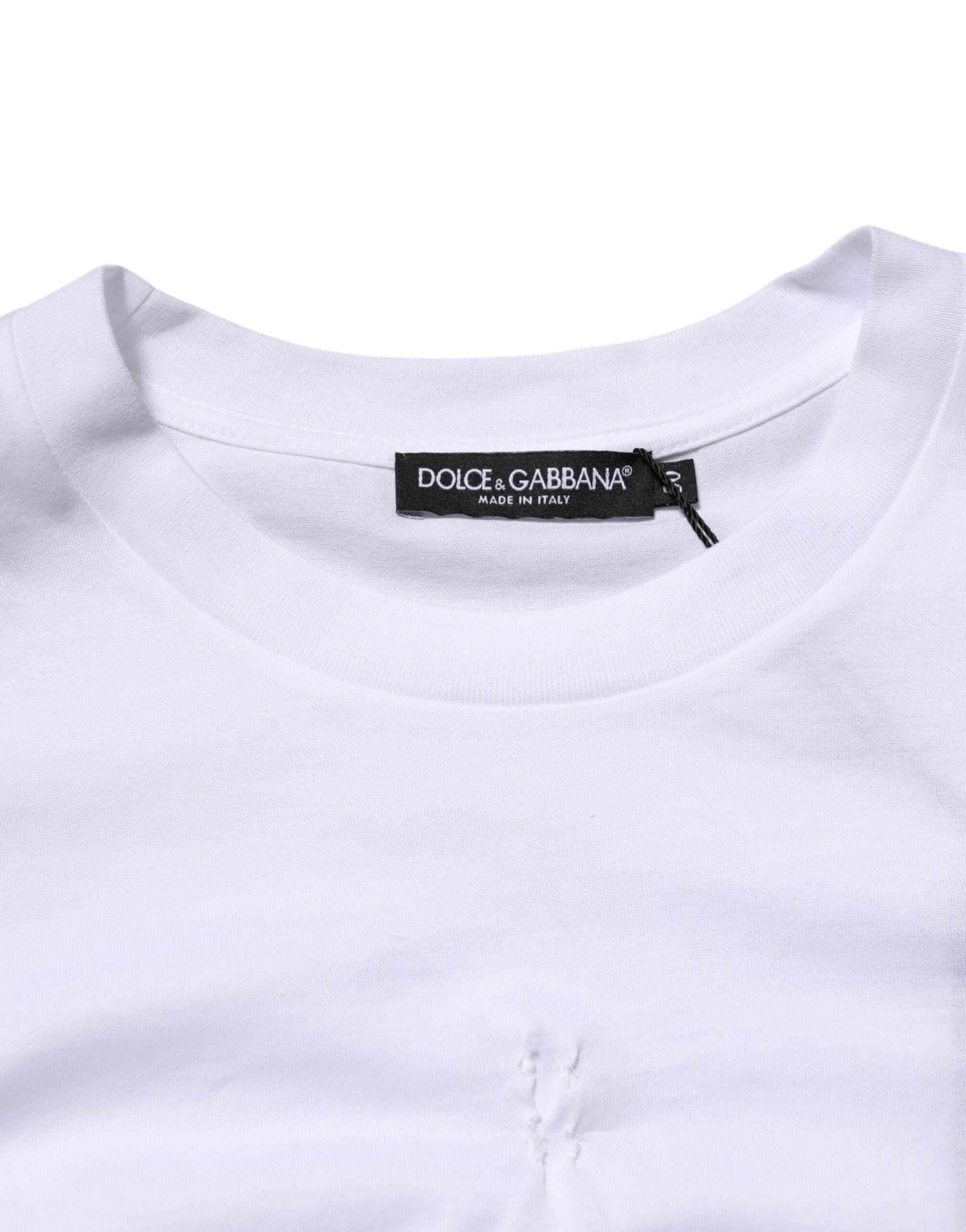 Dolce &amp; Gabbana Vit bomullslogotyppärm Rund halsringning Herr T-shirt