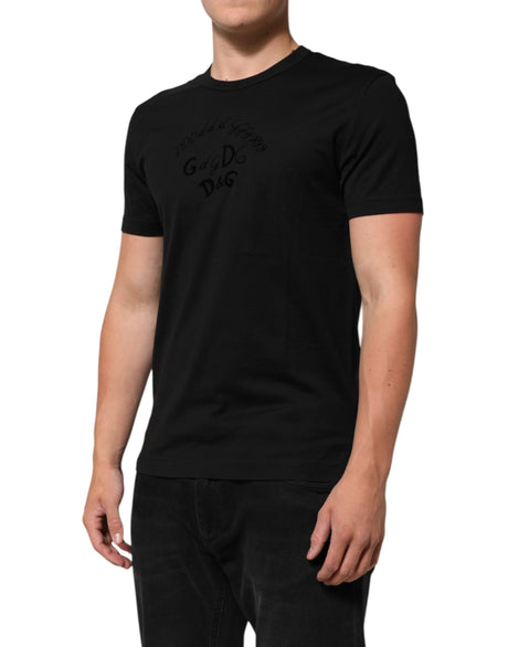Dolce &amp; Gabbana Svart Bomullssammet Logotyptryck Herr T-shirt