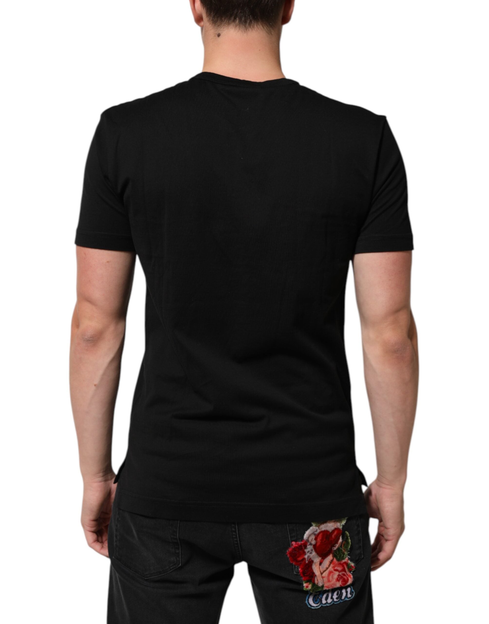 Dolce &amp; Gabbana Svart Bomullssammet Logotyptryck Herr T-shirt