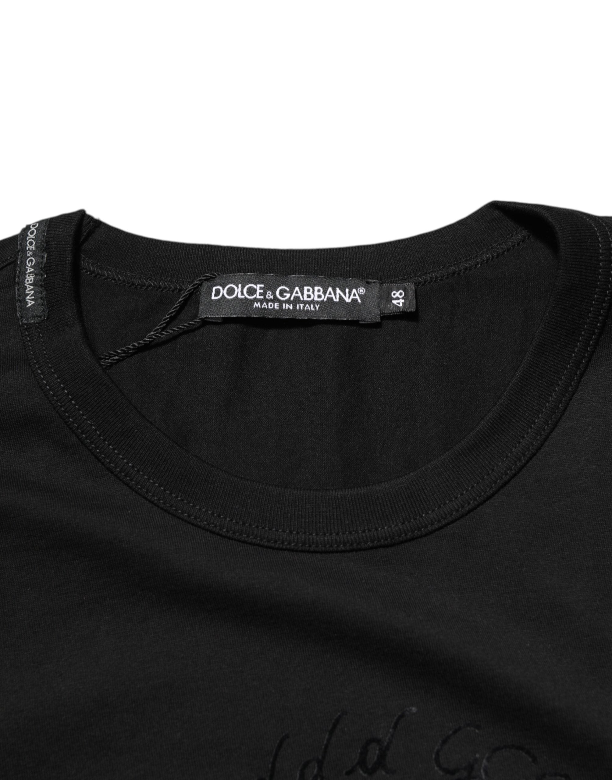 Dolce &amp; Gabbana Svart Bomullssammet Logotyptryck Herr T-shirt