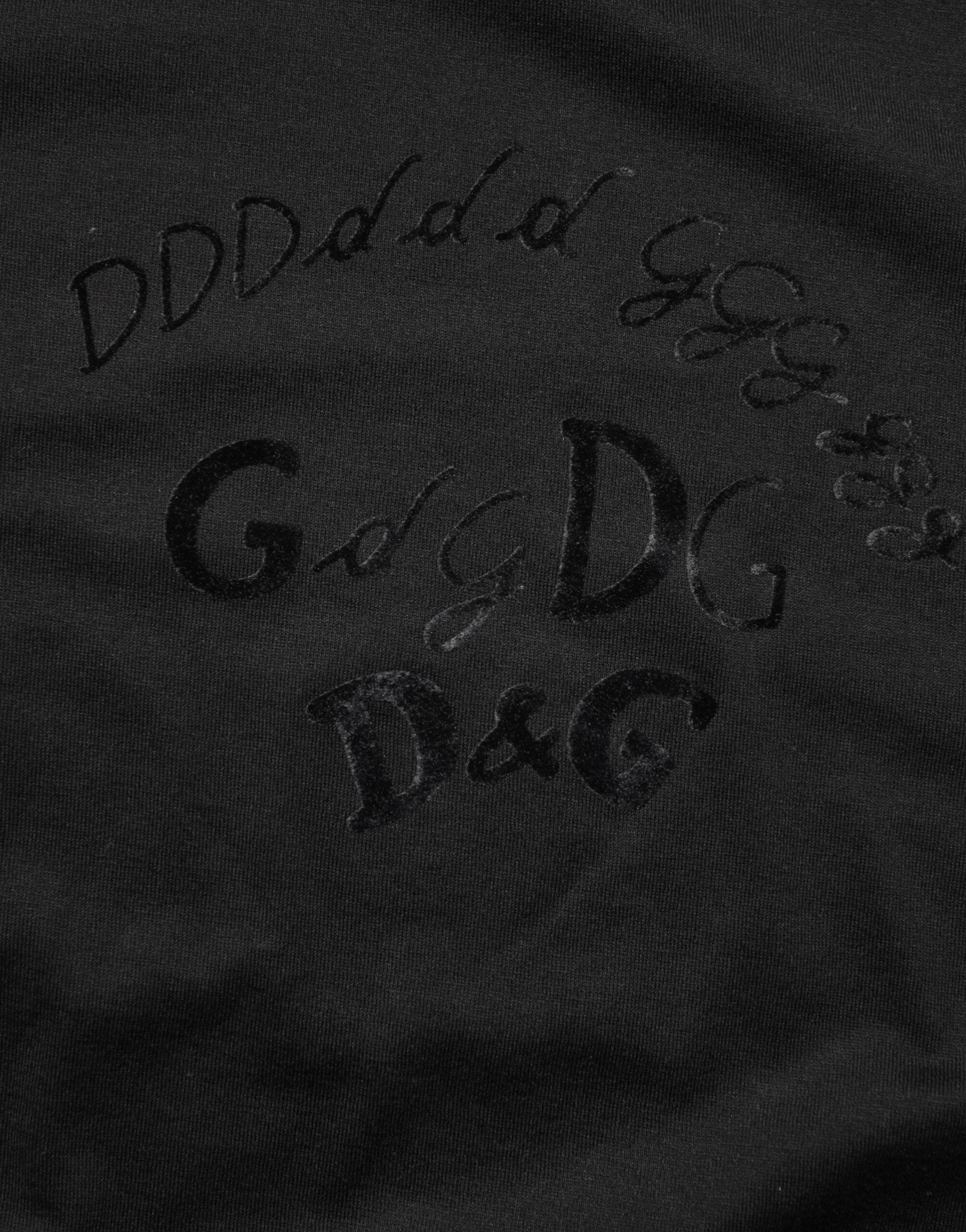 Dolce &amp; Gabbana Svart Bomullssammet Logotyptryck Herr T-shirt