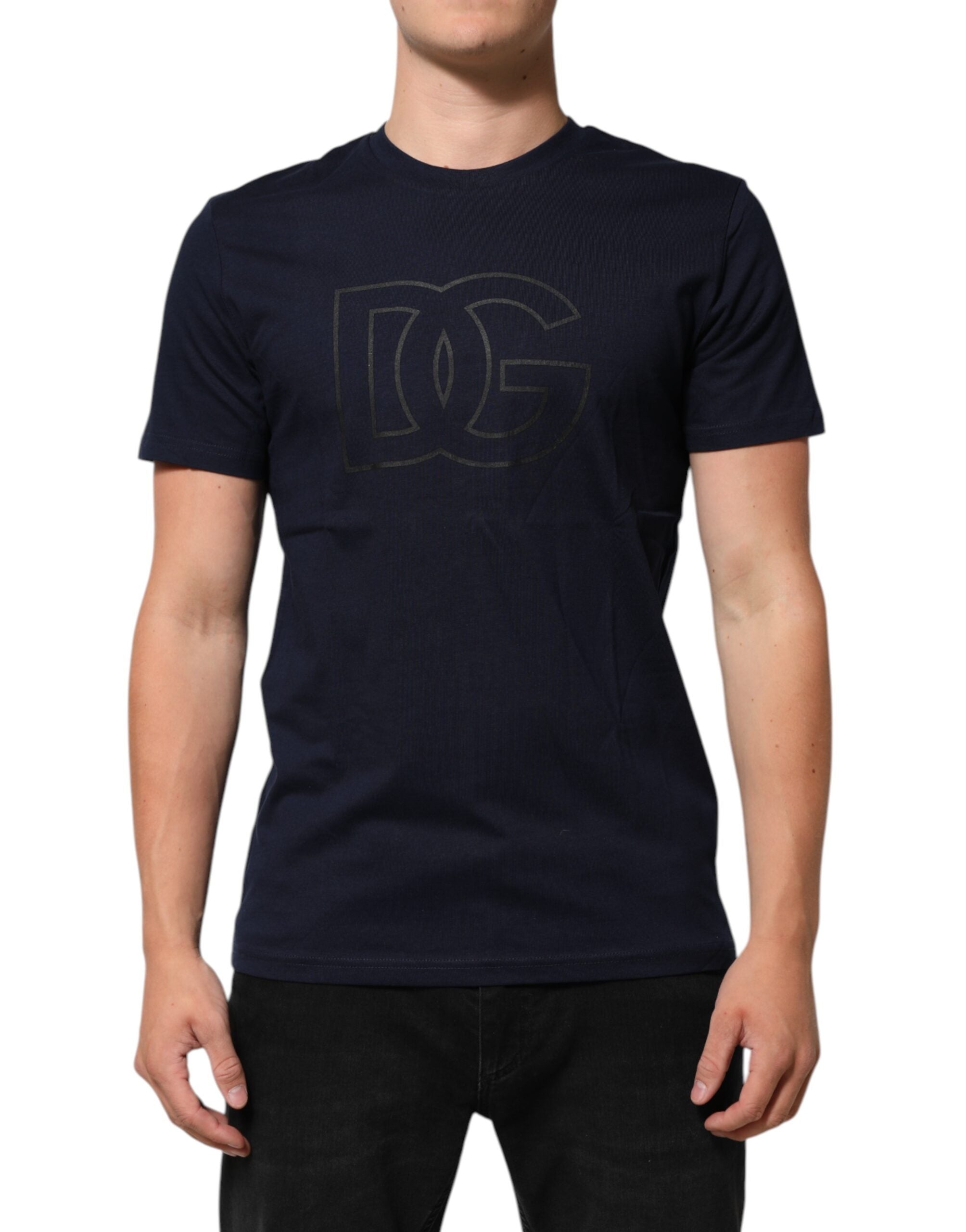 Dolce &amp; Gabbana Mørkeblå Bomuld DG Logo Print Herretop T-shirt