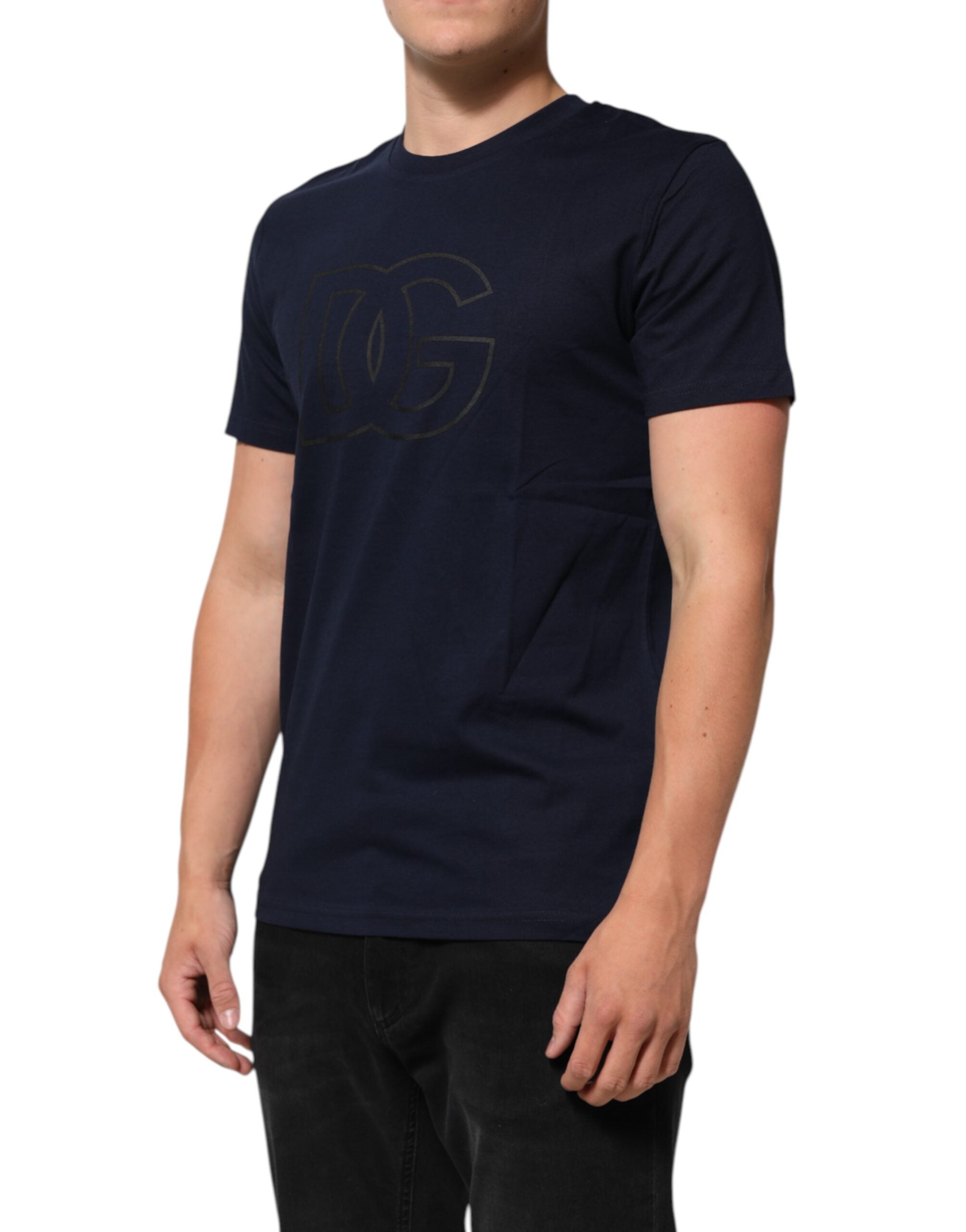 Dolce &amp; Gabbana Mørkeblå Bomuld DG Logo Print Herretop T-shirt