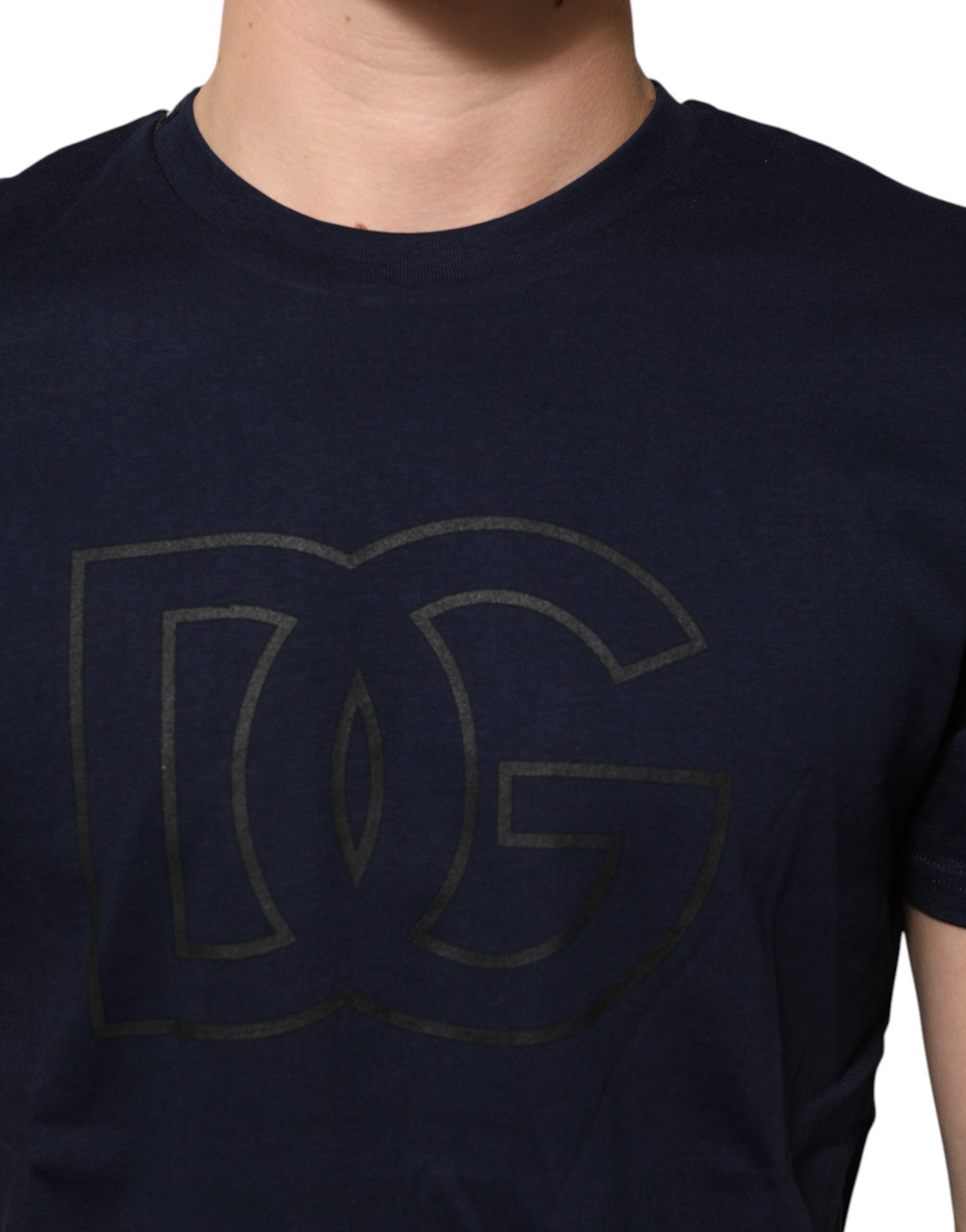 Dolce &amp; Gabbana Mørkeblå Bomuld DG Logo Print Herretop T-shirt