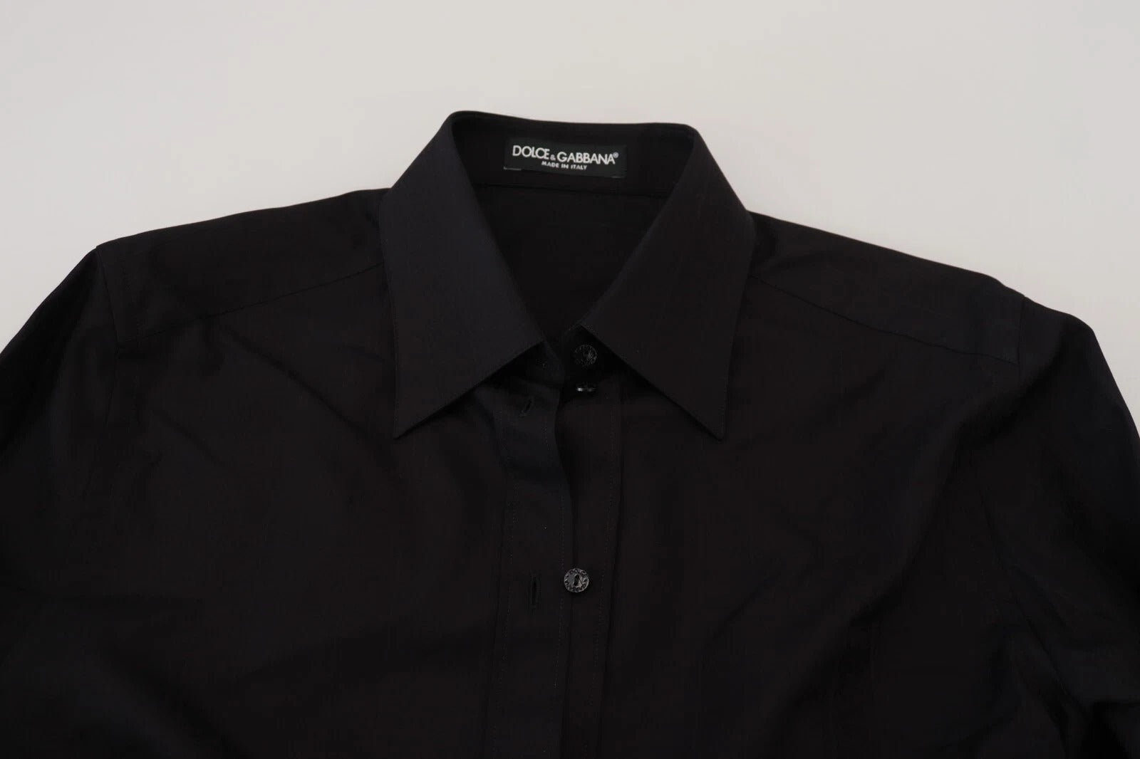 Dolce &amp; Gabbana Sort bomuldsskjorte med krave og lange ærmer