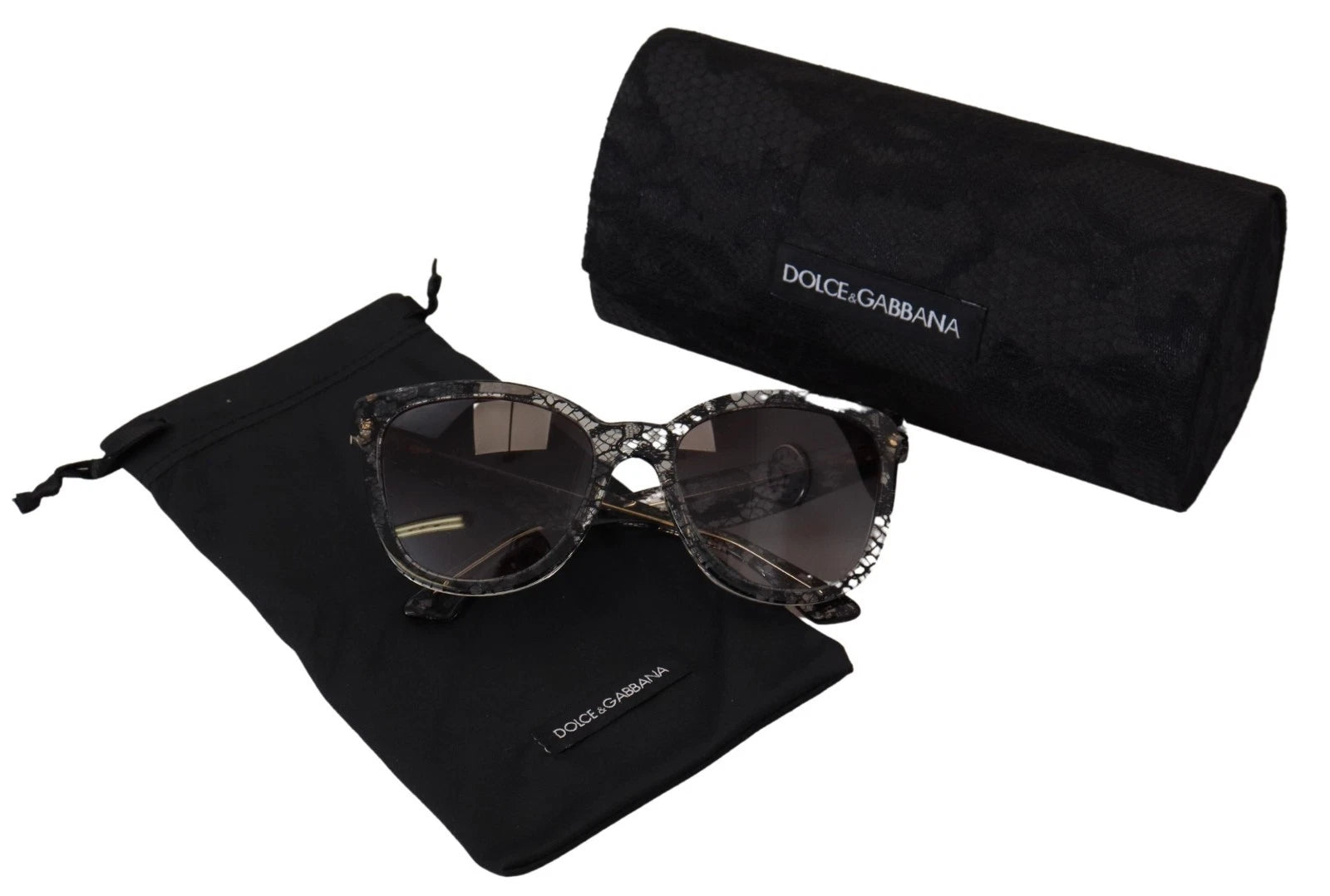 Dolce & Gabbana DG4190 Black Lace Acetate Crystal Round Sunglasses