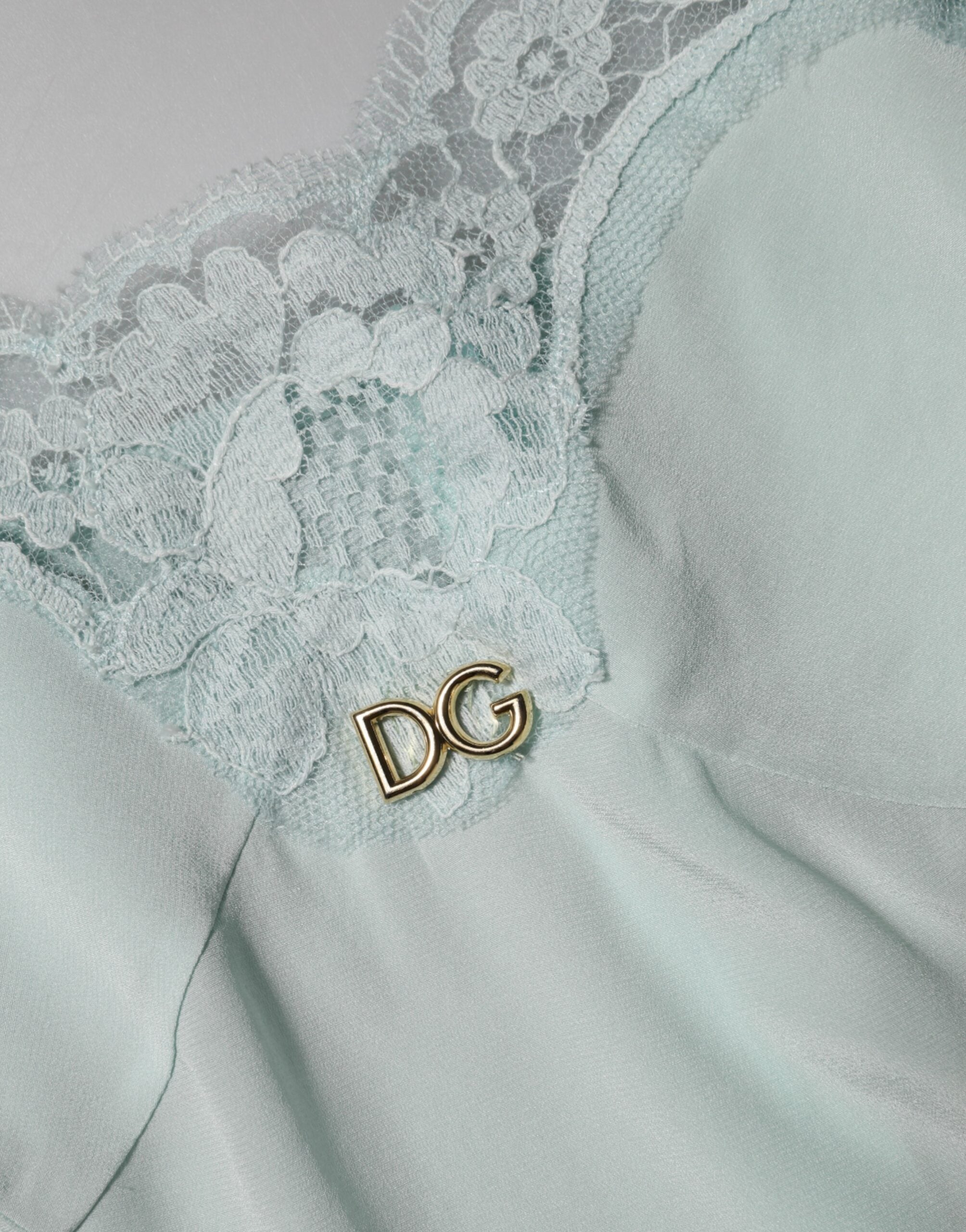 Dolce &amp; Gabbana Ljusblå Sidenspets Midi Bodycon Slipklänning
