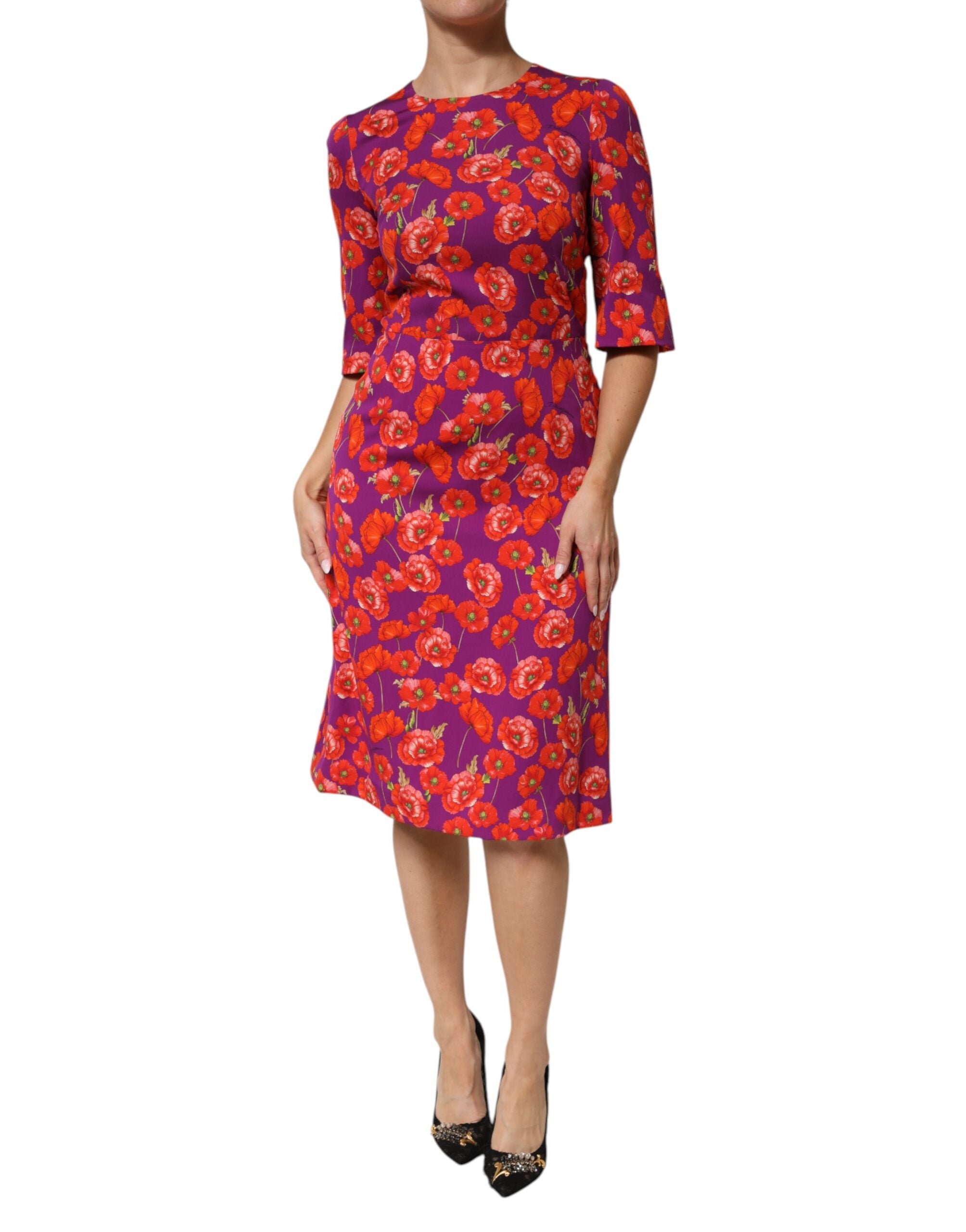Dolce &amp; Gabbana Lila Sidenklänning med Blommönster och Slidmönster