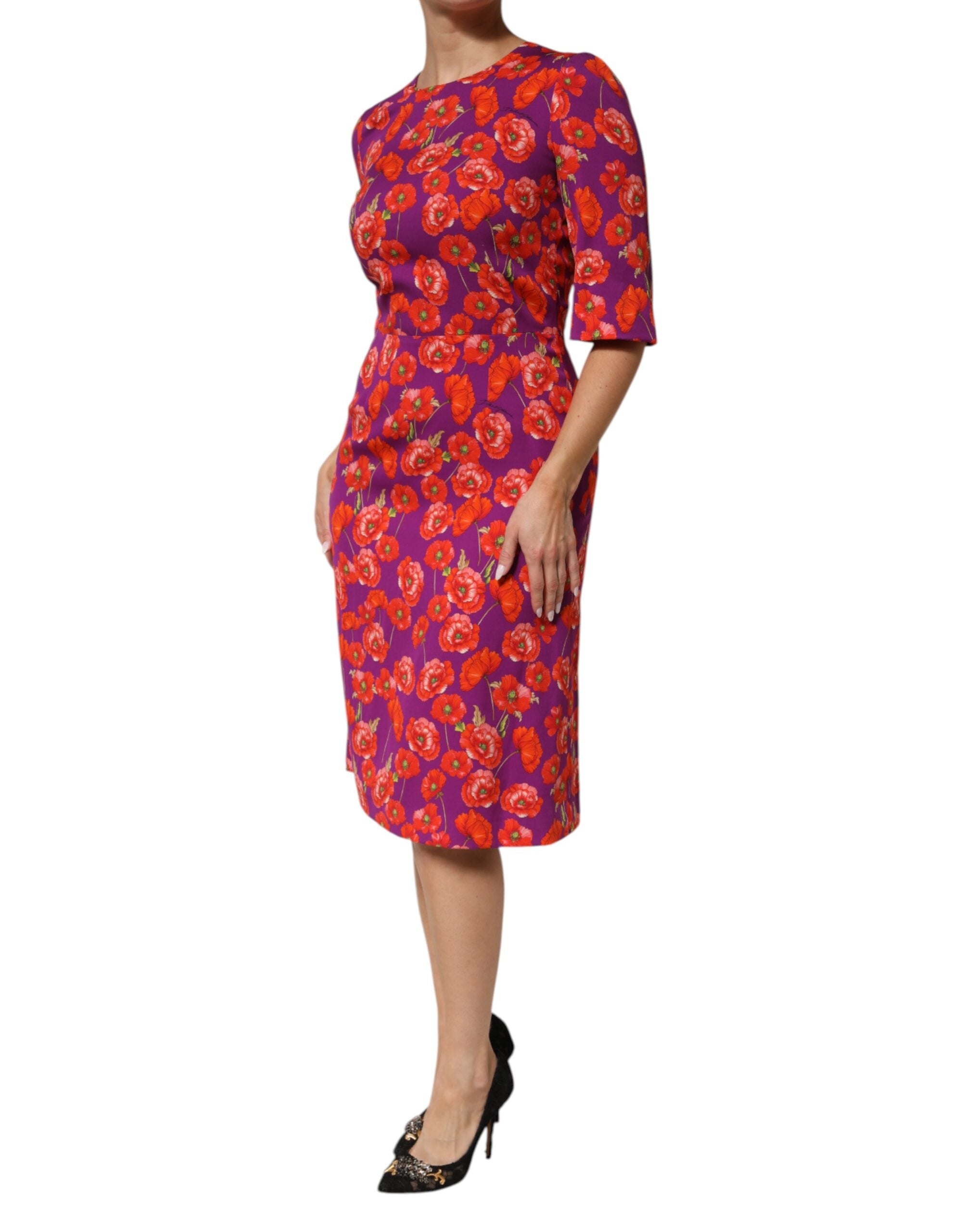 Dolce &amp; Gabbana Lila Sidenklänning med Blommönster och Slidmönster