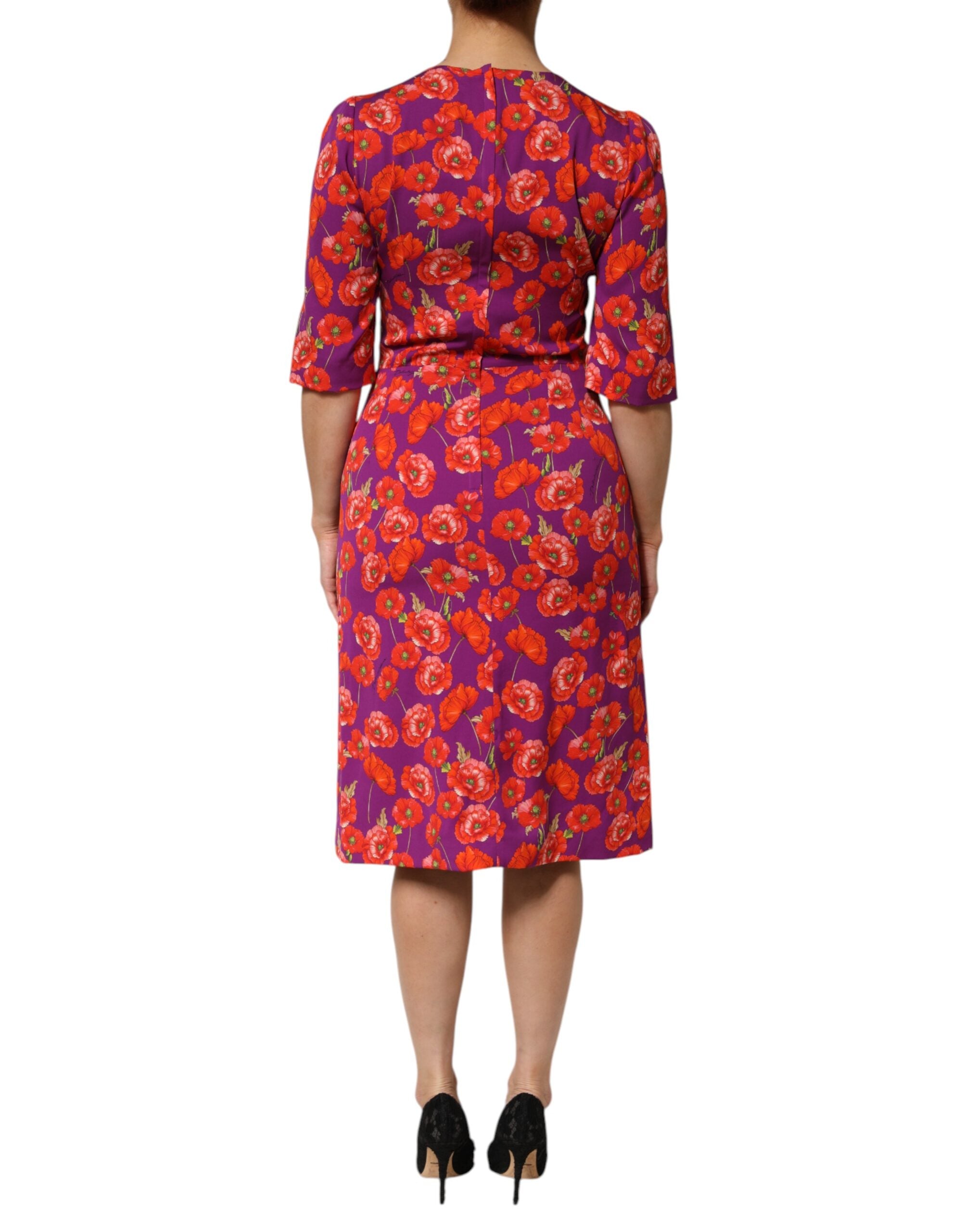Dolce &amp; Gabbana Lila Sidenklänning med Blommönster och Slidmönster
