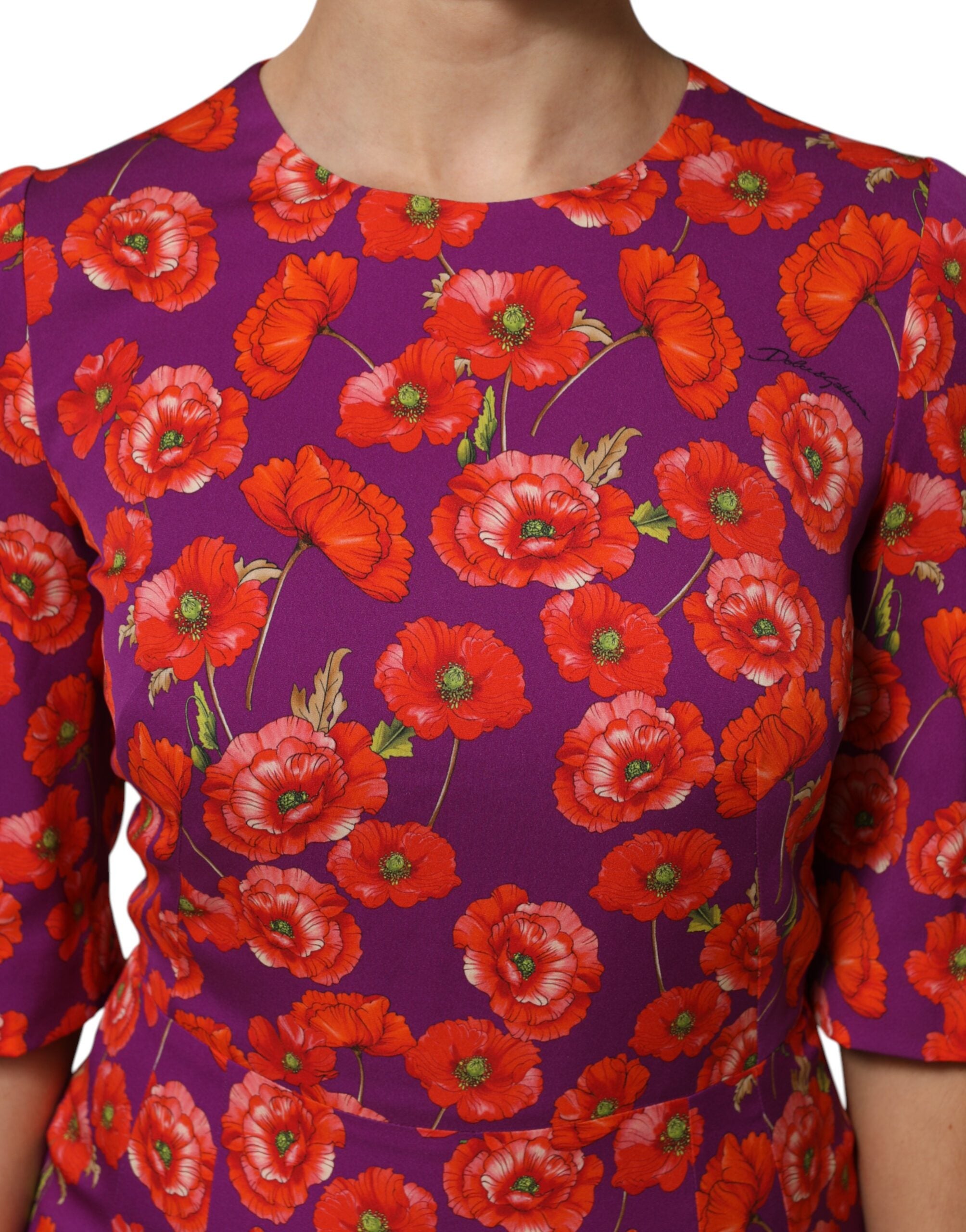 Dolce &amp; Gabbana Lila Sidenklänning med Blommönster och Slidmönster