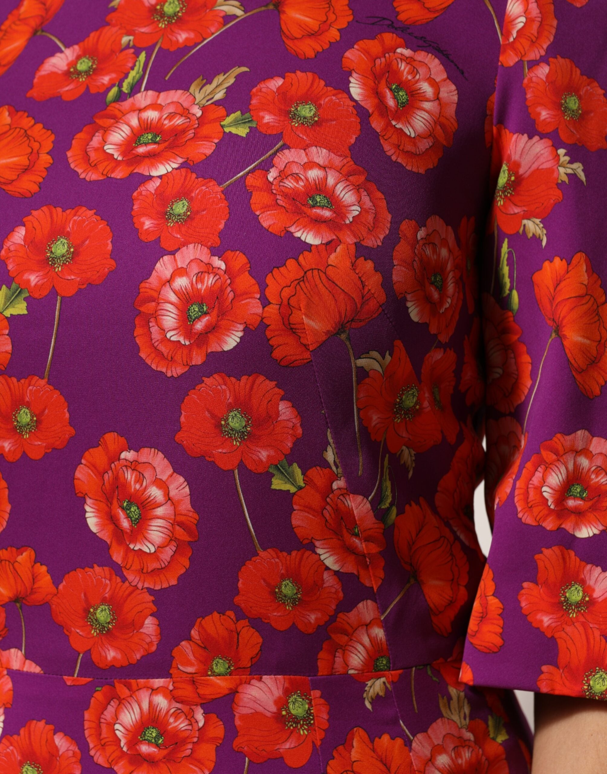 Dolce &amp; Gabbana Lila Sidenklänning med Blommönster och Slidmönster