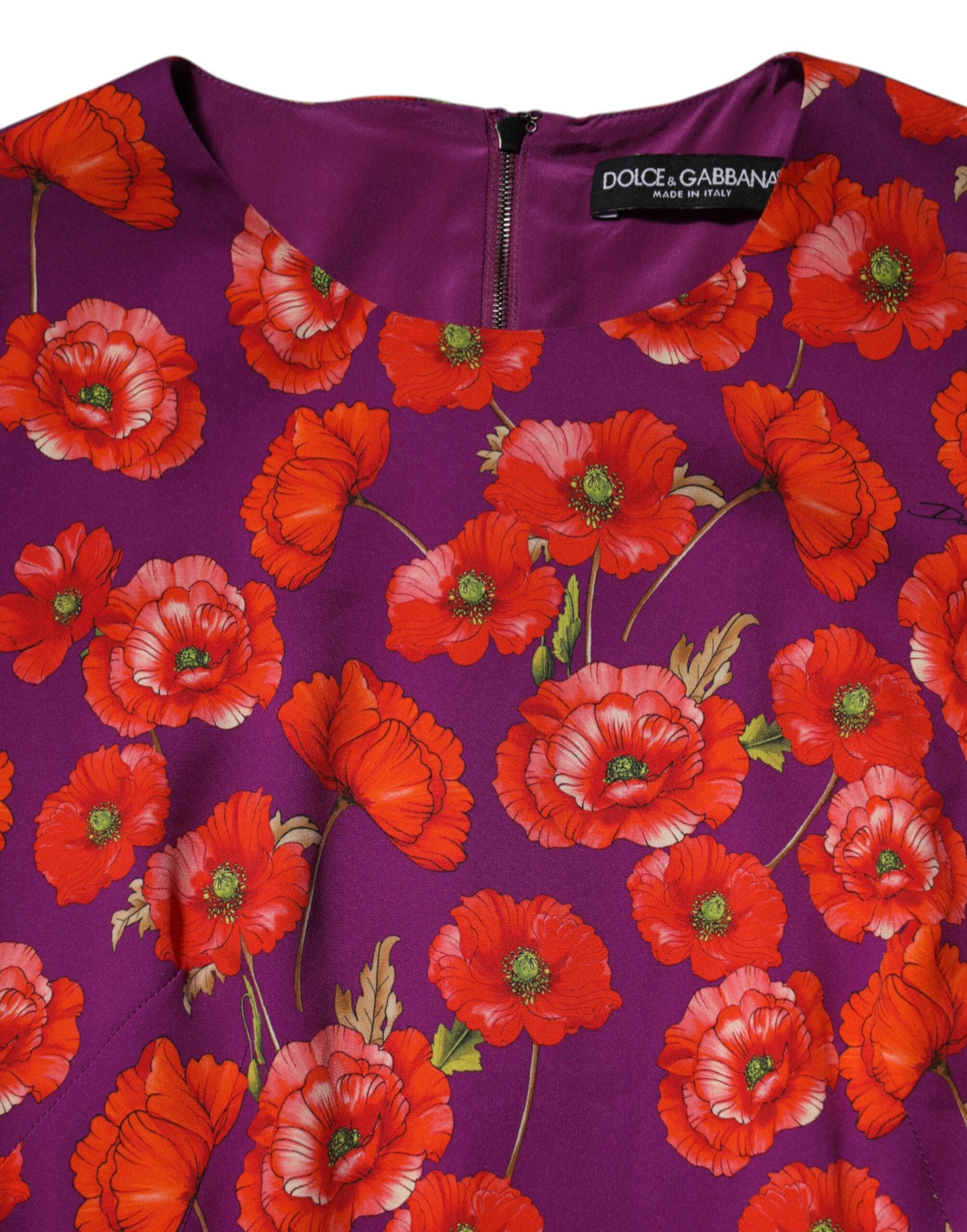 Dolce &amp; Gabbana Lila Sidenklänning med Blommönster och Slidmönster