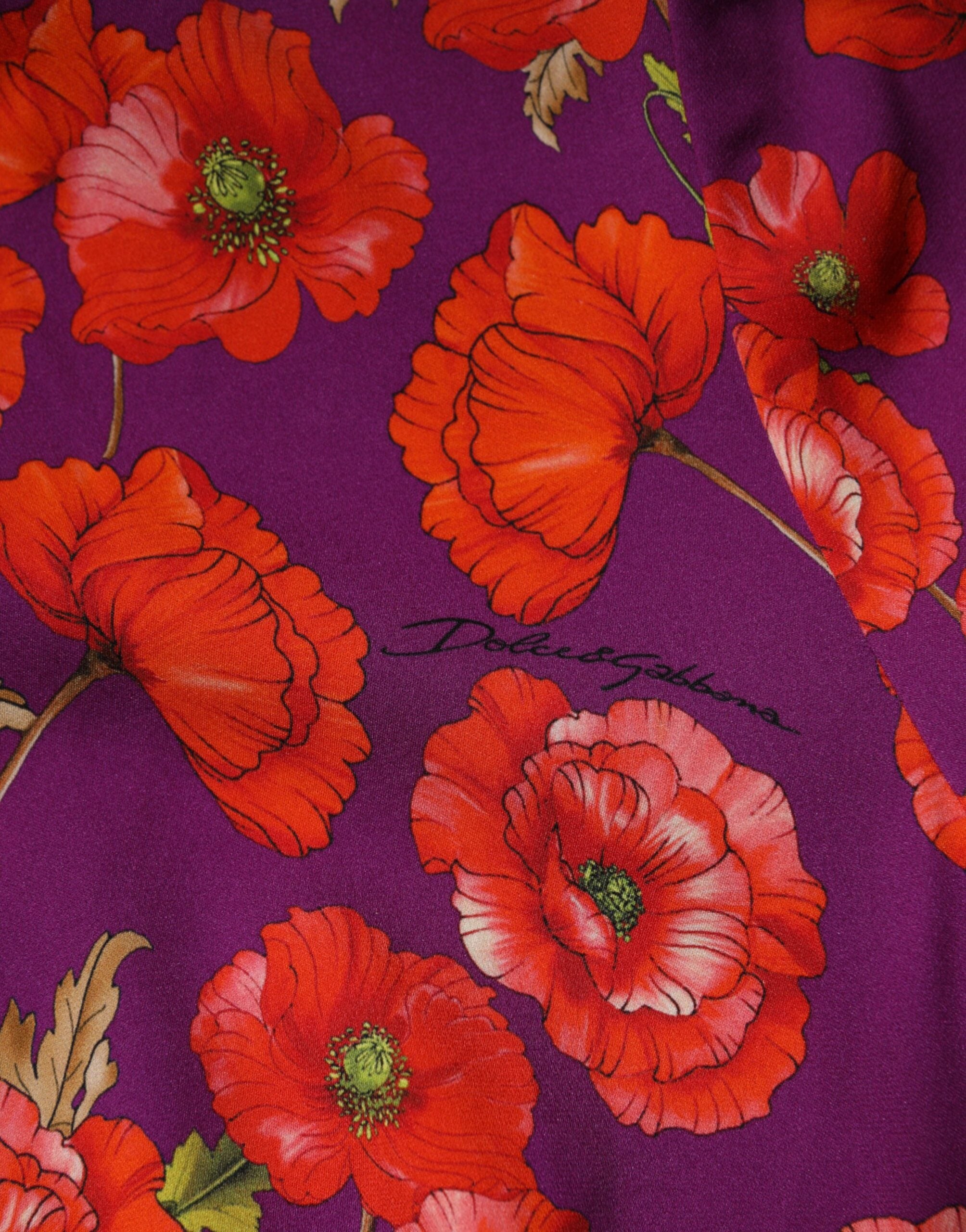 Dolce &amp; Gabbana Lila Sidenklänning med Blommönster och Slidmönster