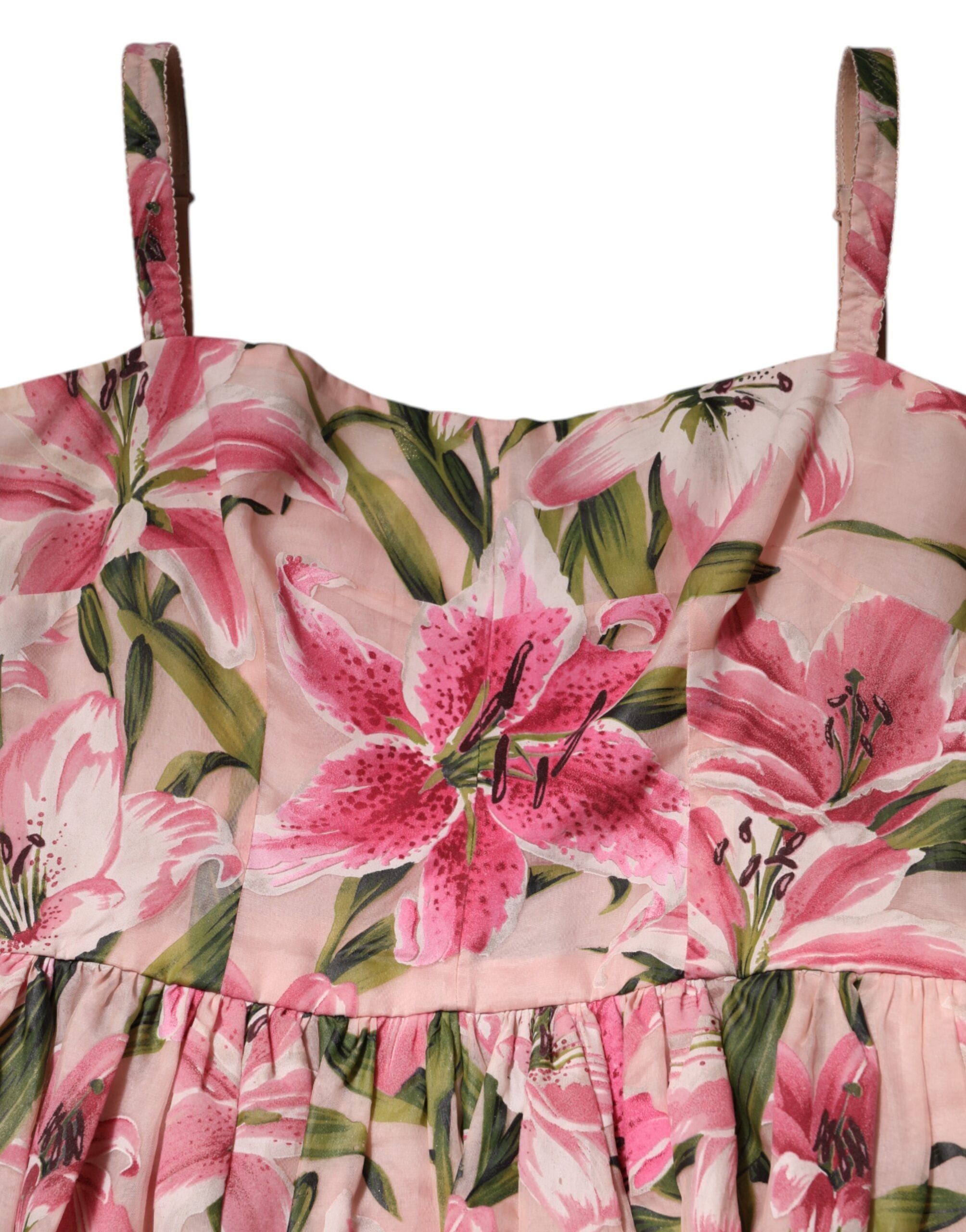 Dolce &amp; Gabbana Rosa Blommig Lilja Mönstrad Ärmlös Midiklänning